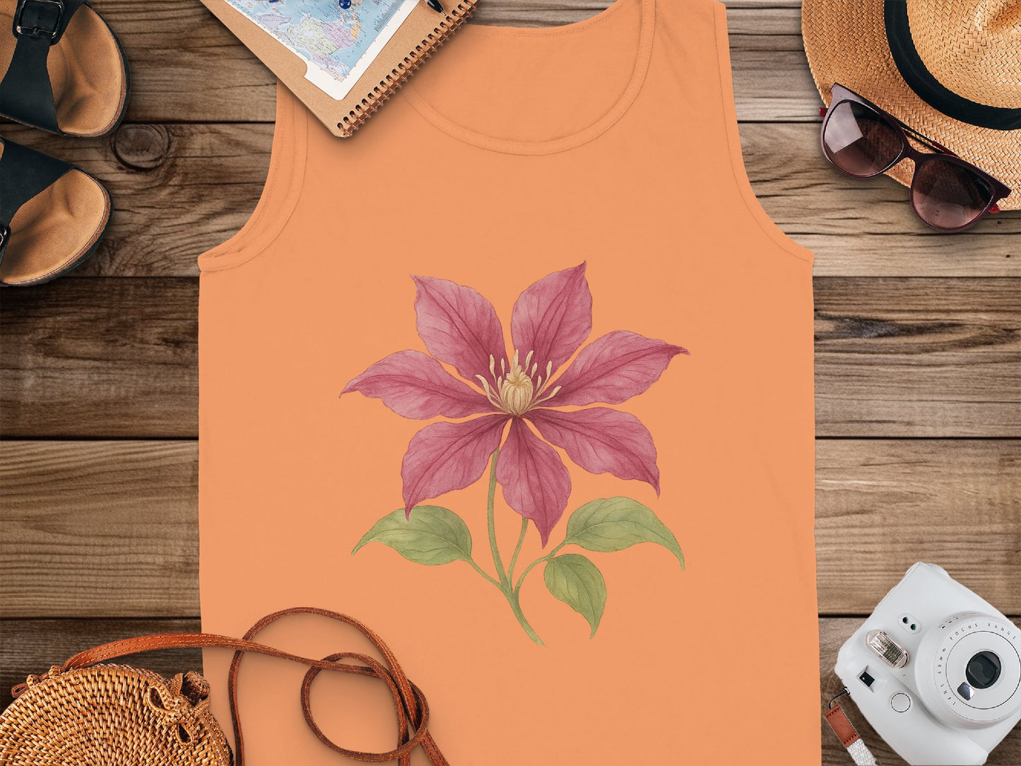 Beautiful Pink Flower Design on Orange Tank Top Product
