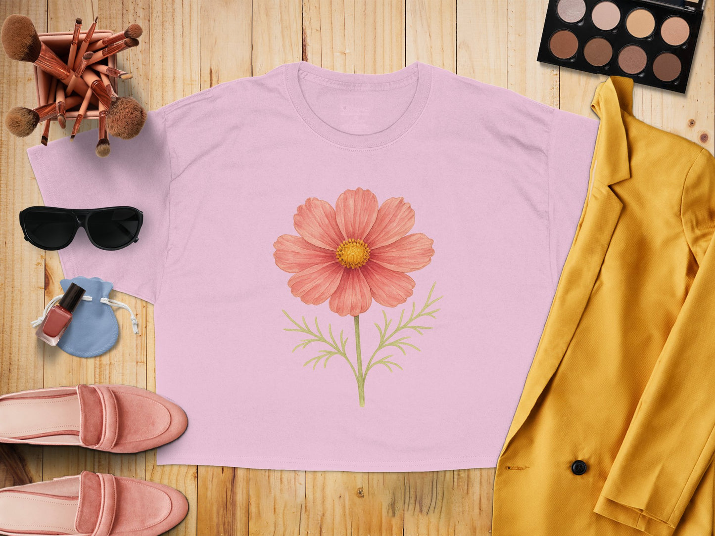 Pink T-Shirt with Large Flower Print Design product type