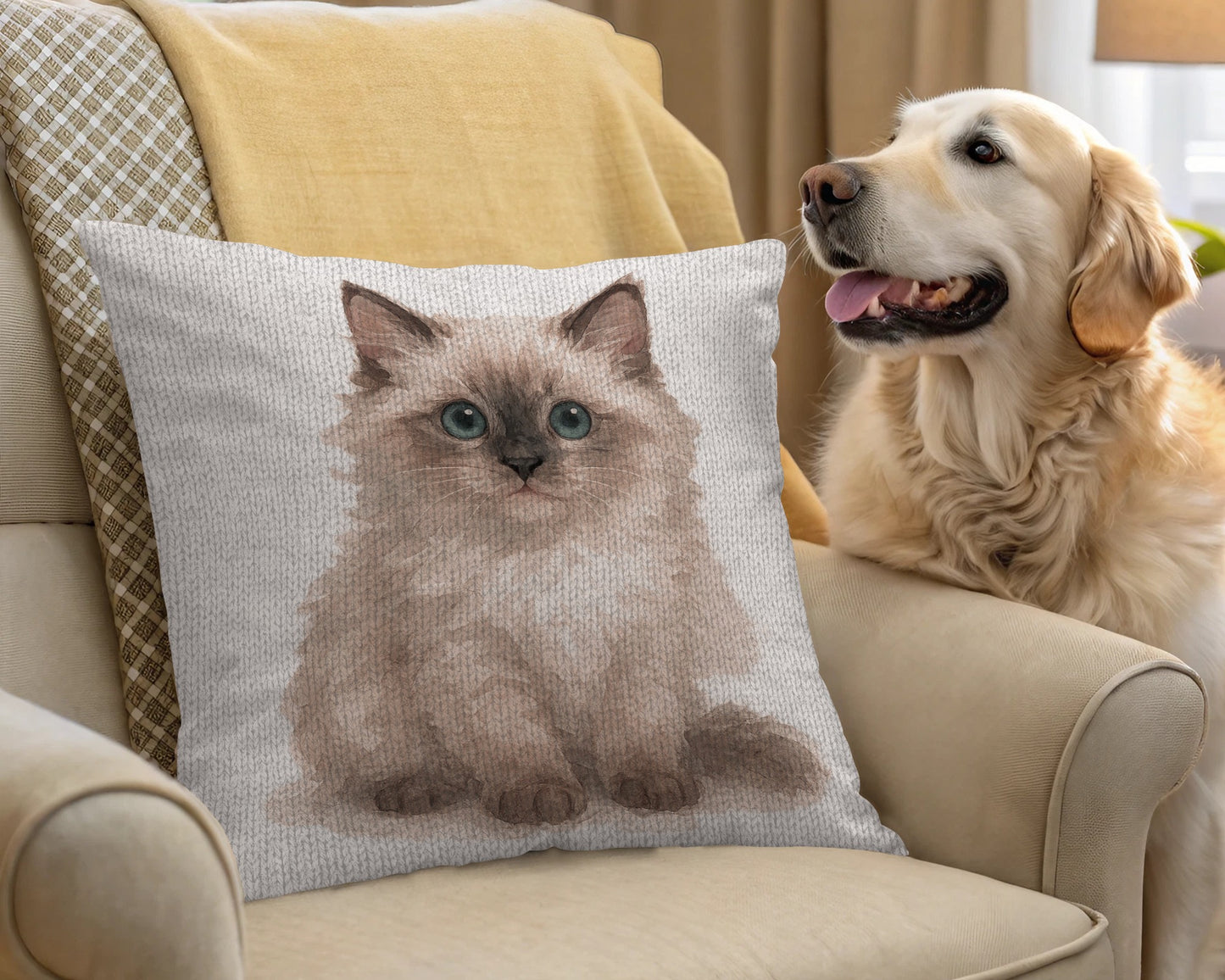 Fluffy Cat Print Decorative Throw Pillow product
