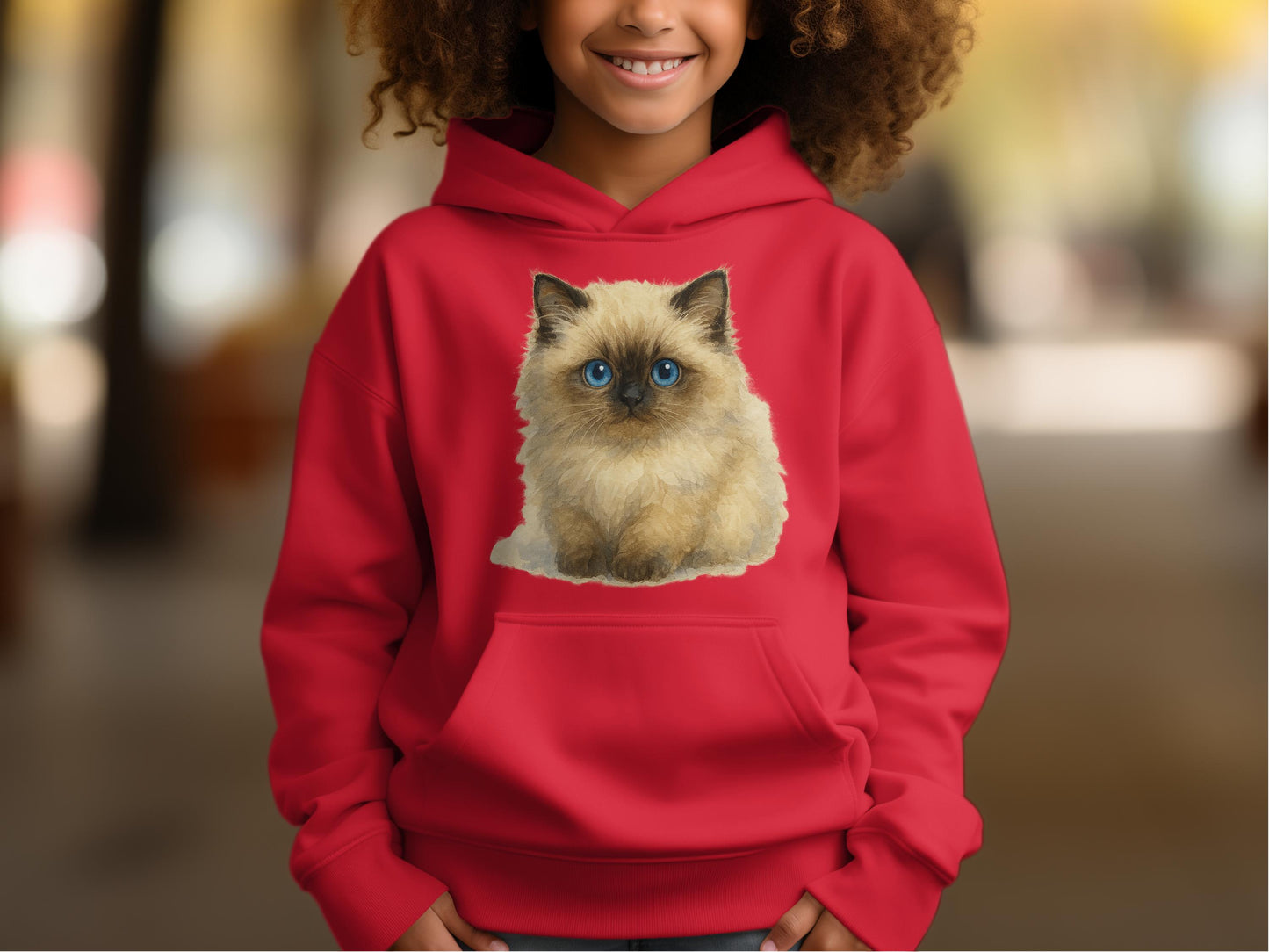 Adorable Furry Kitten Red Hoodie Youth Apparel product