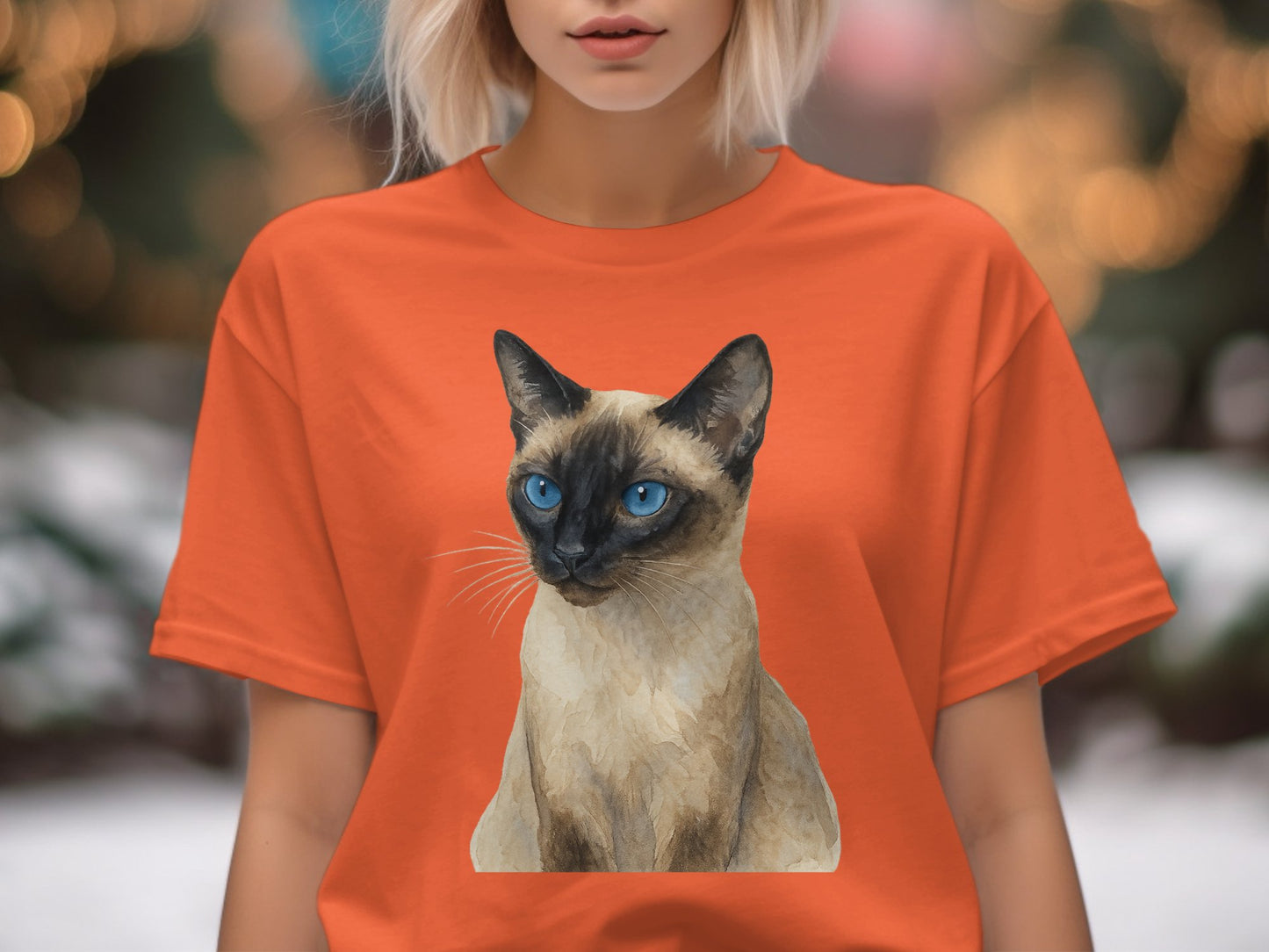 Stylish Orange T-Shirt with Siamese Cat Print product