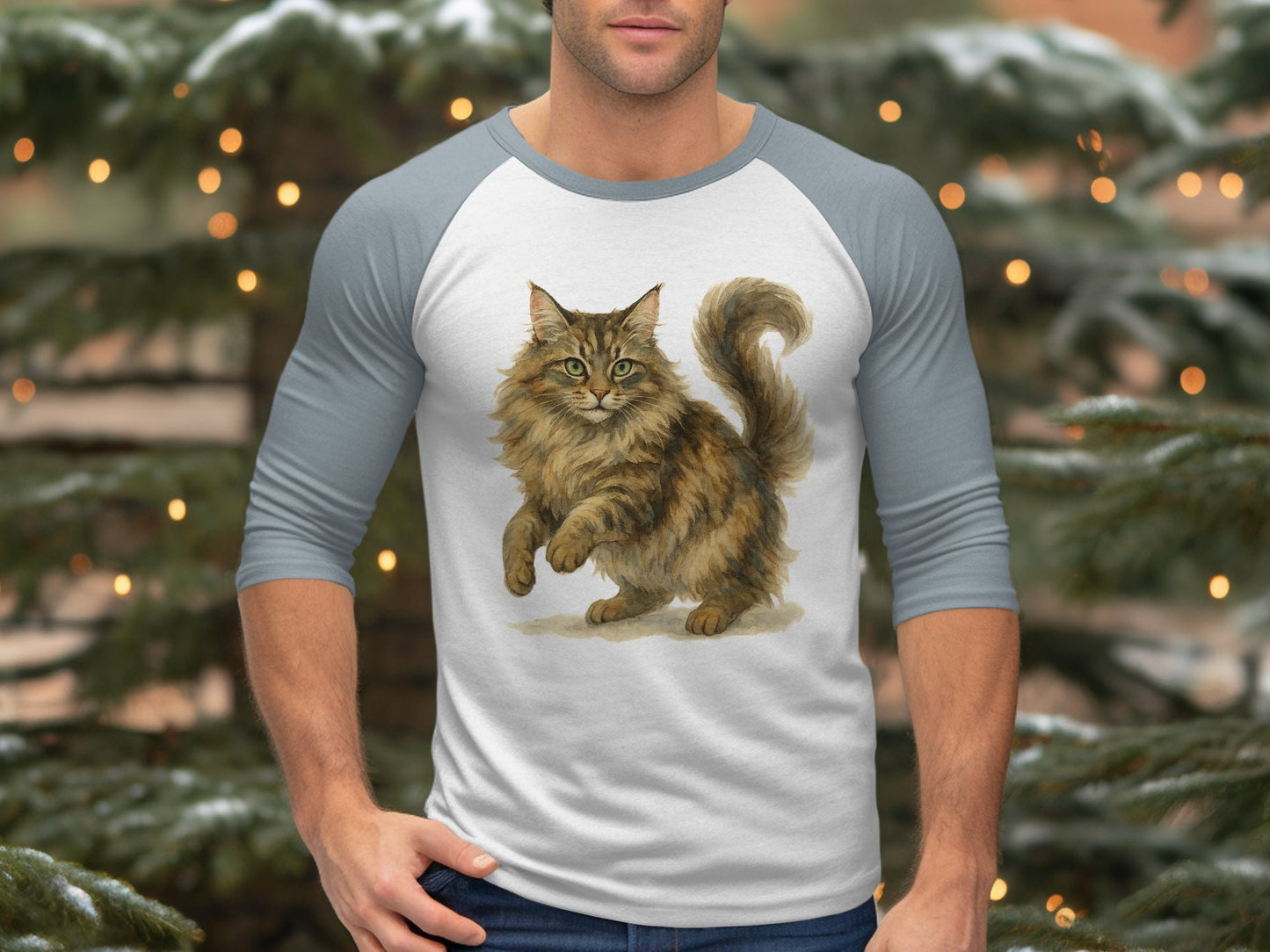 Playful Cat Graphic on Men's Raglan Sleeve Shirt product