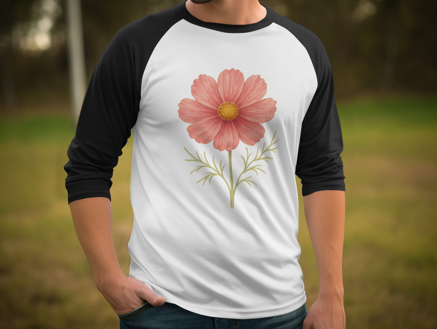 Floral Baseball Tee with Pink Bloom Design product type