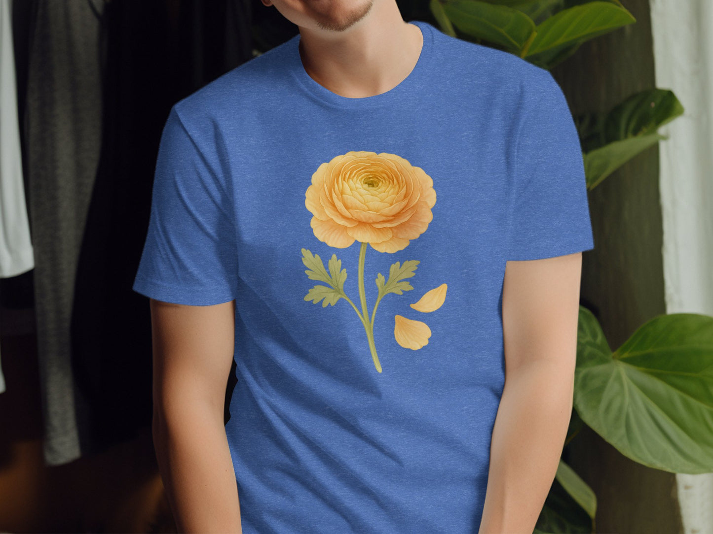 Bright Yellow Flower Print Blue T-Shirt Casual Wear product type