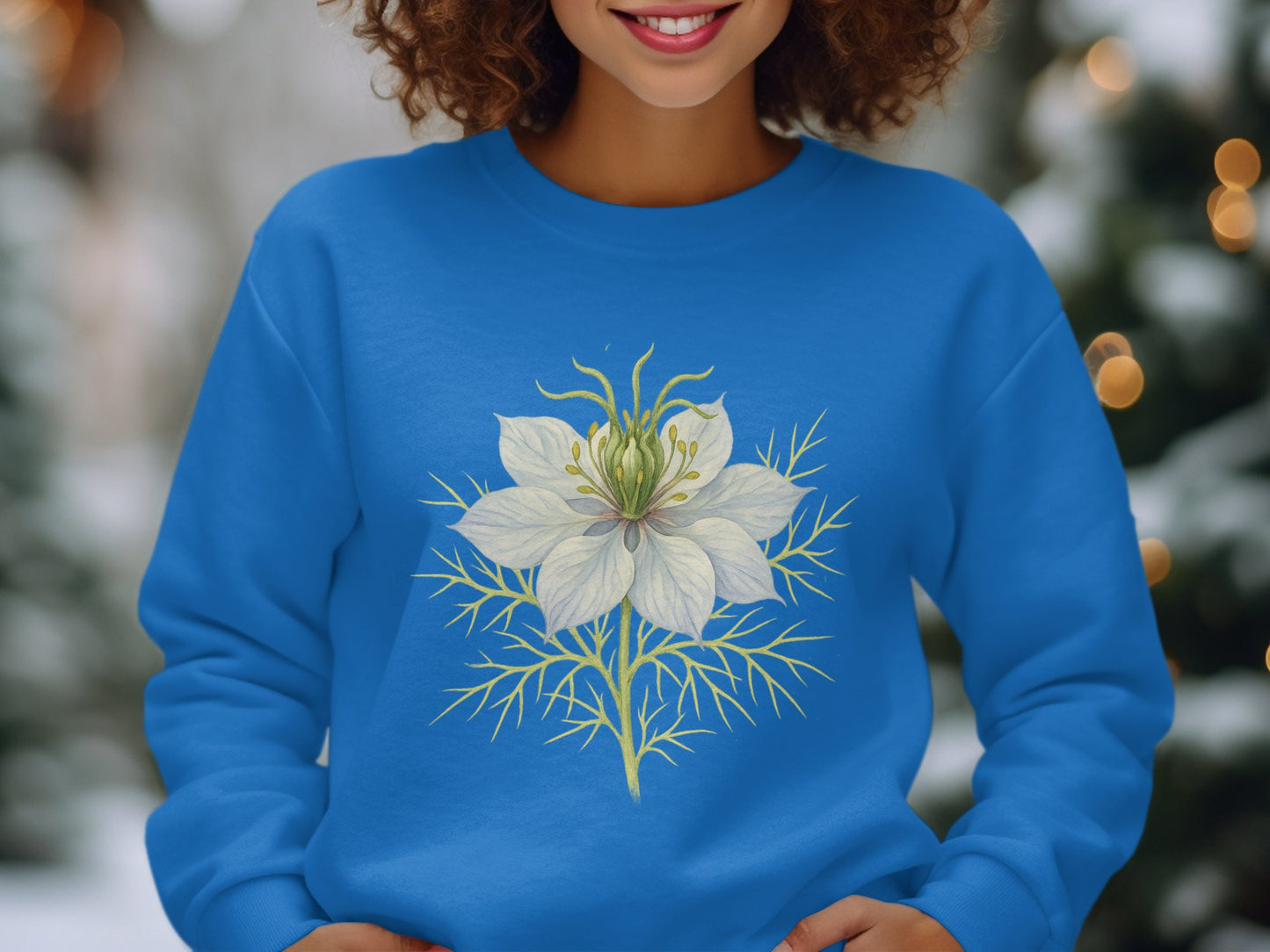 Blue Sweatshirt with White Floral Design product