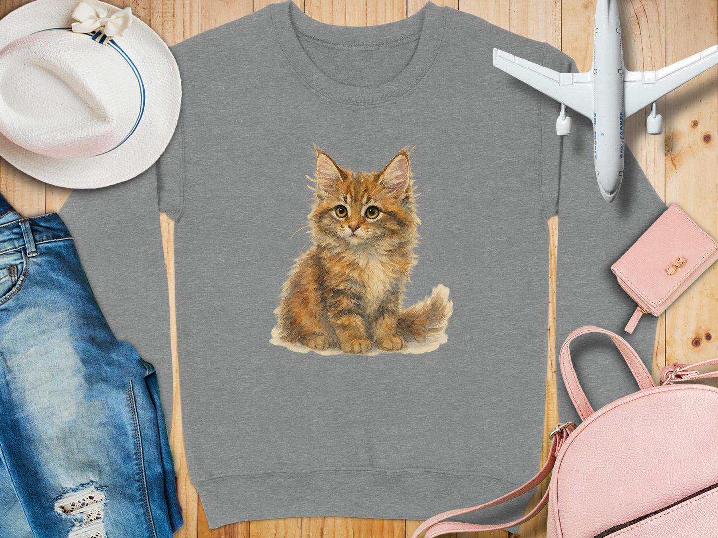 Cozy Gray Sweatshirt with Adorable Cat Design product type
