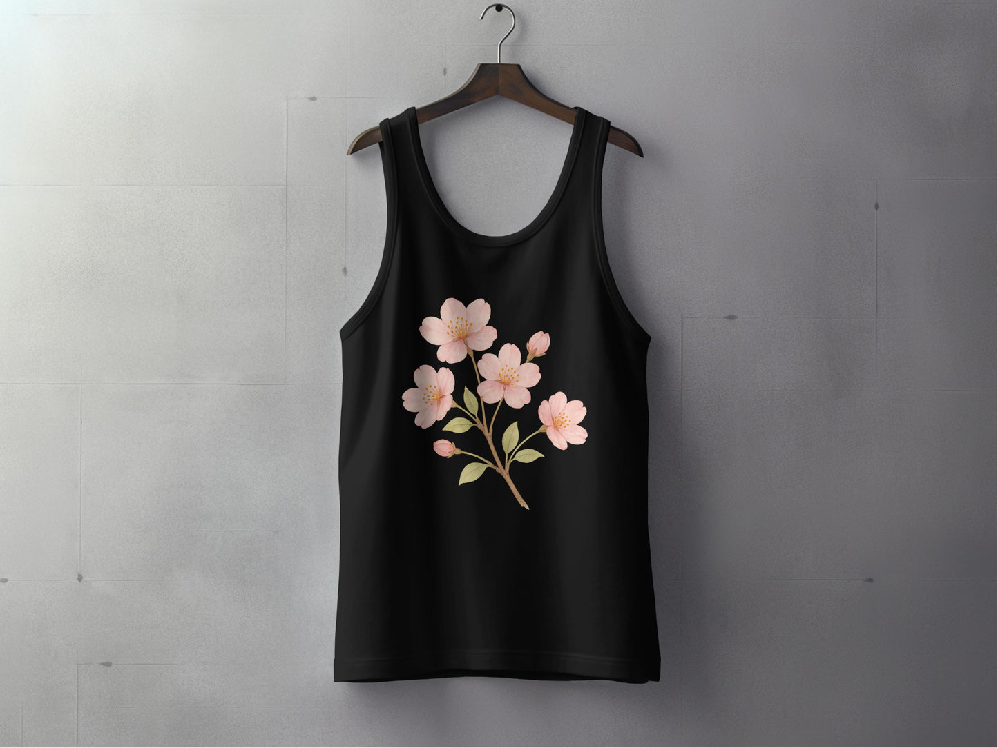 Black Tank Top with Cherry Blossom Print product