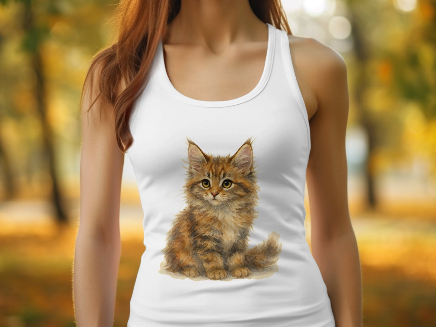 Adorable Fluffy Kitten Print White Tank Top product