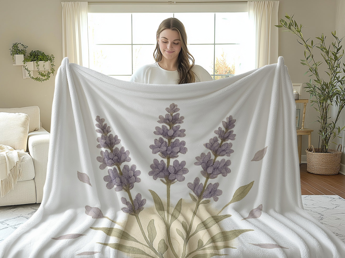 Beautiful Lavender Floral Print Soft Cozy Blanket product