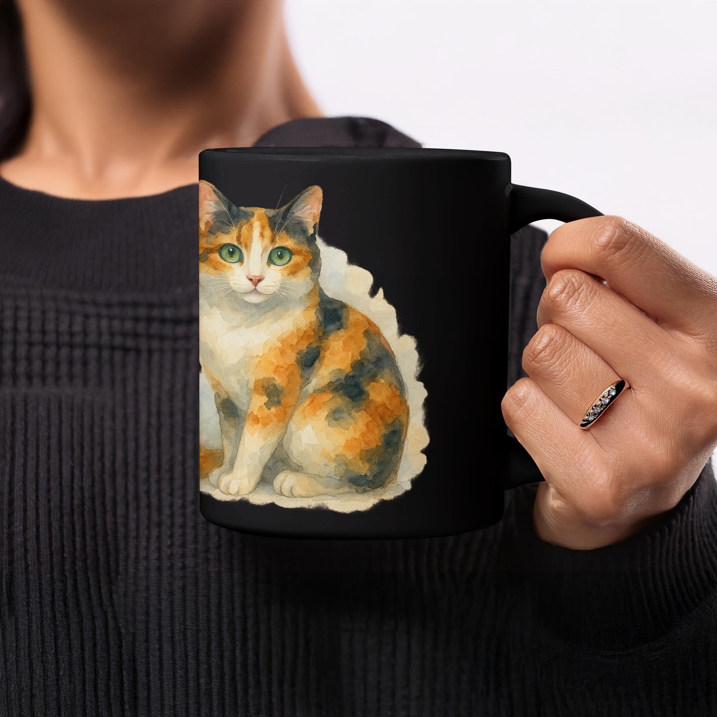Colorful Cat Painting on a Black Background Mug product type