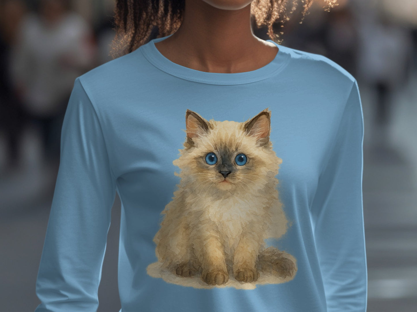 Adorable Blue Eyed Kitten Print Blue Long Sleeve product type
