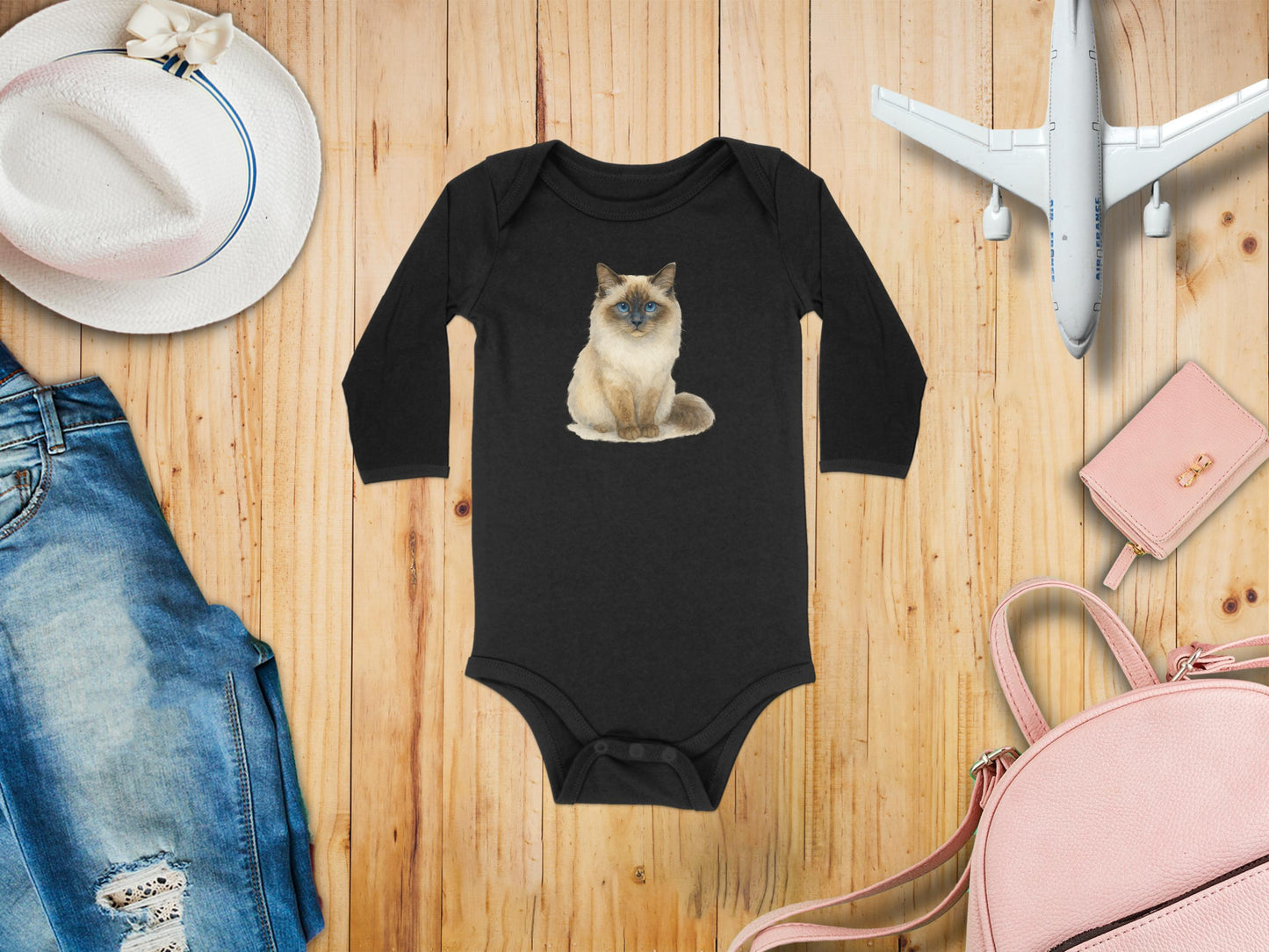 Cute Fluffy Cat Print Long Sleeve Baby Onesie product