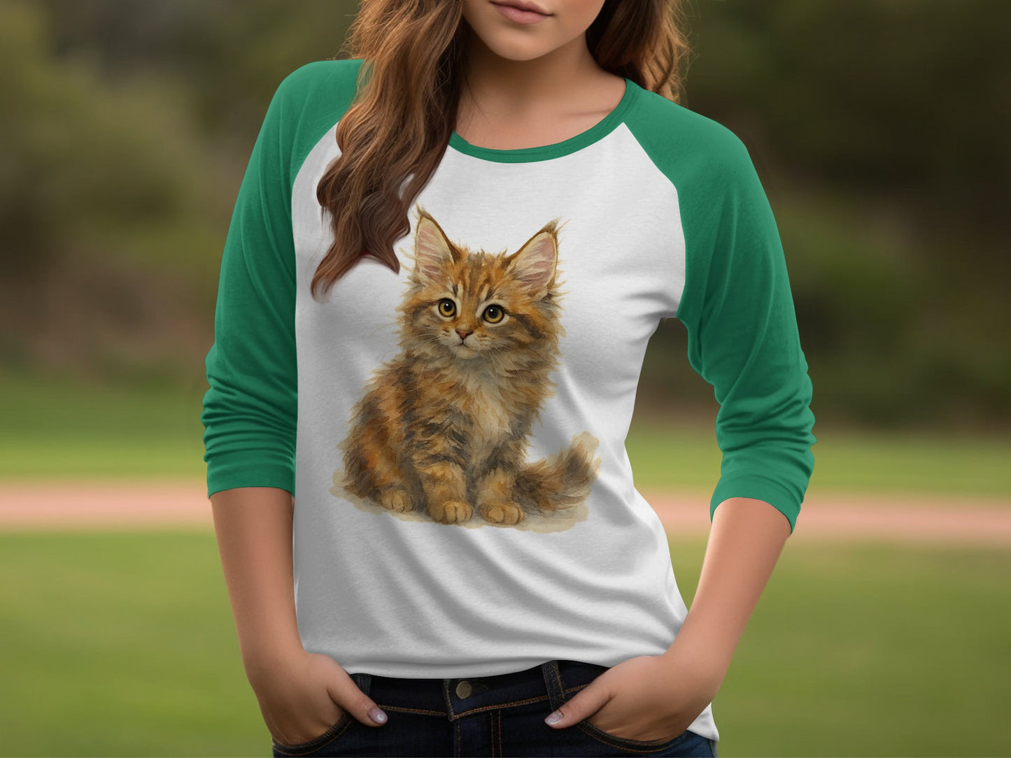 Cute Fluffy Kitten Print Women's Baseball Tee product type