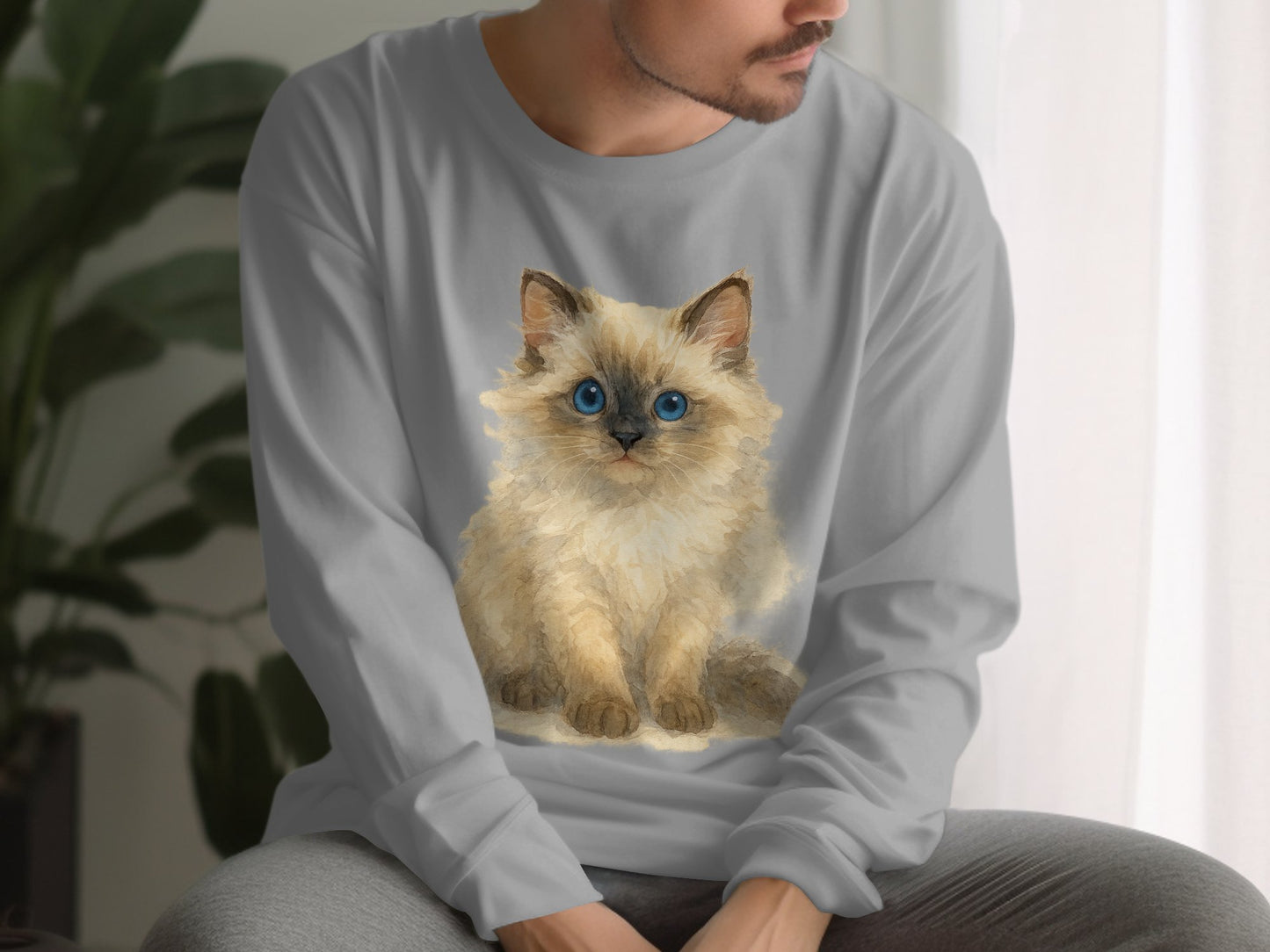 Cute Fluffy Kitten Design Long Sleeve Shirt product type
