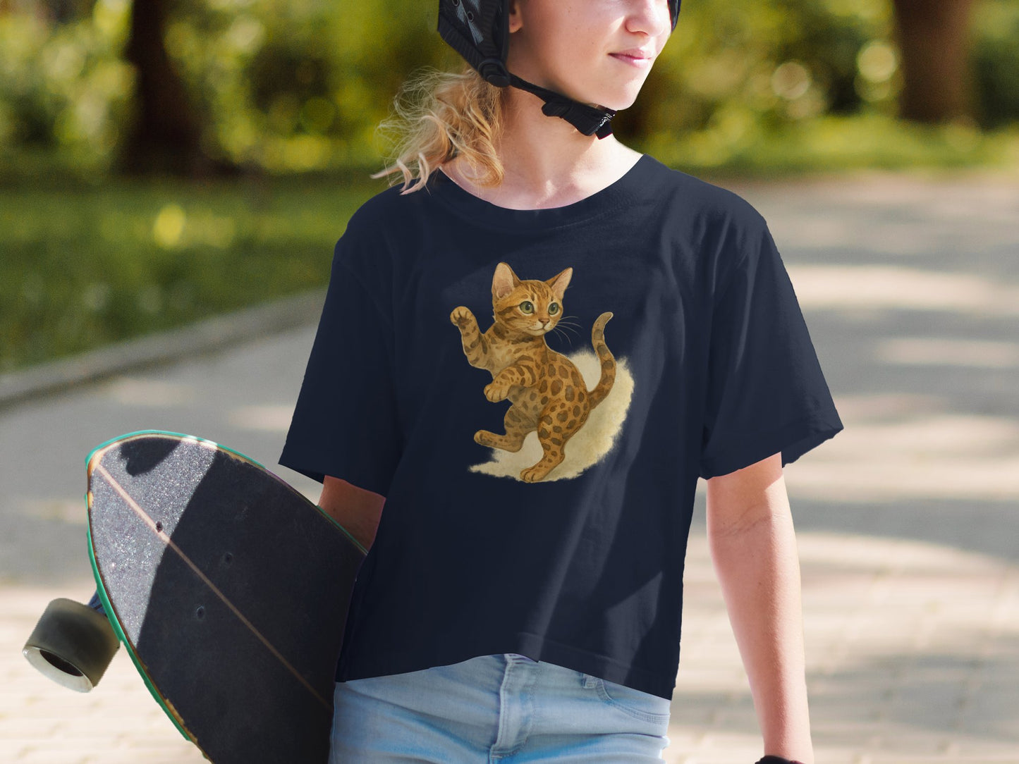 Cute Leaping Cat Print Design on Casual T-Shirt product