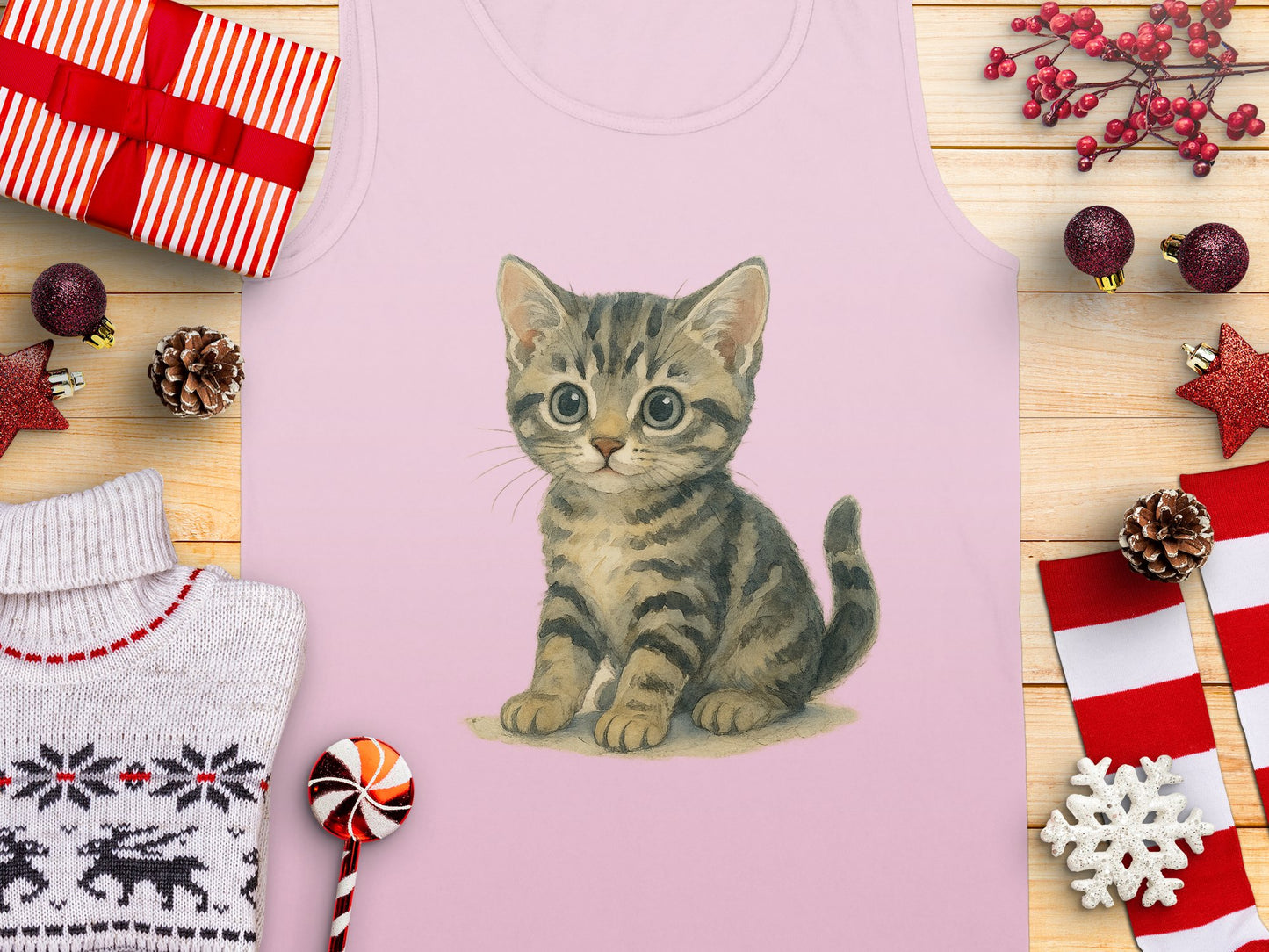 Adorable Kitten Design Holiday Themed Tank Top Product