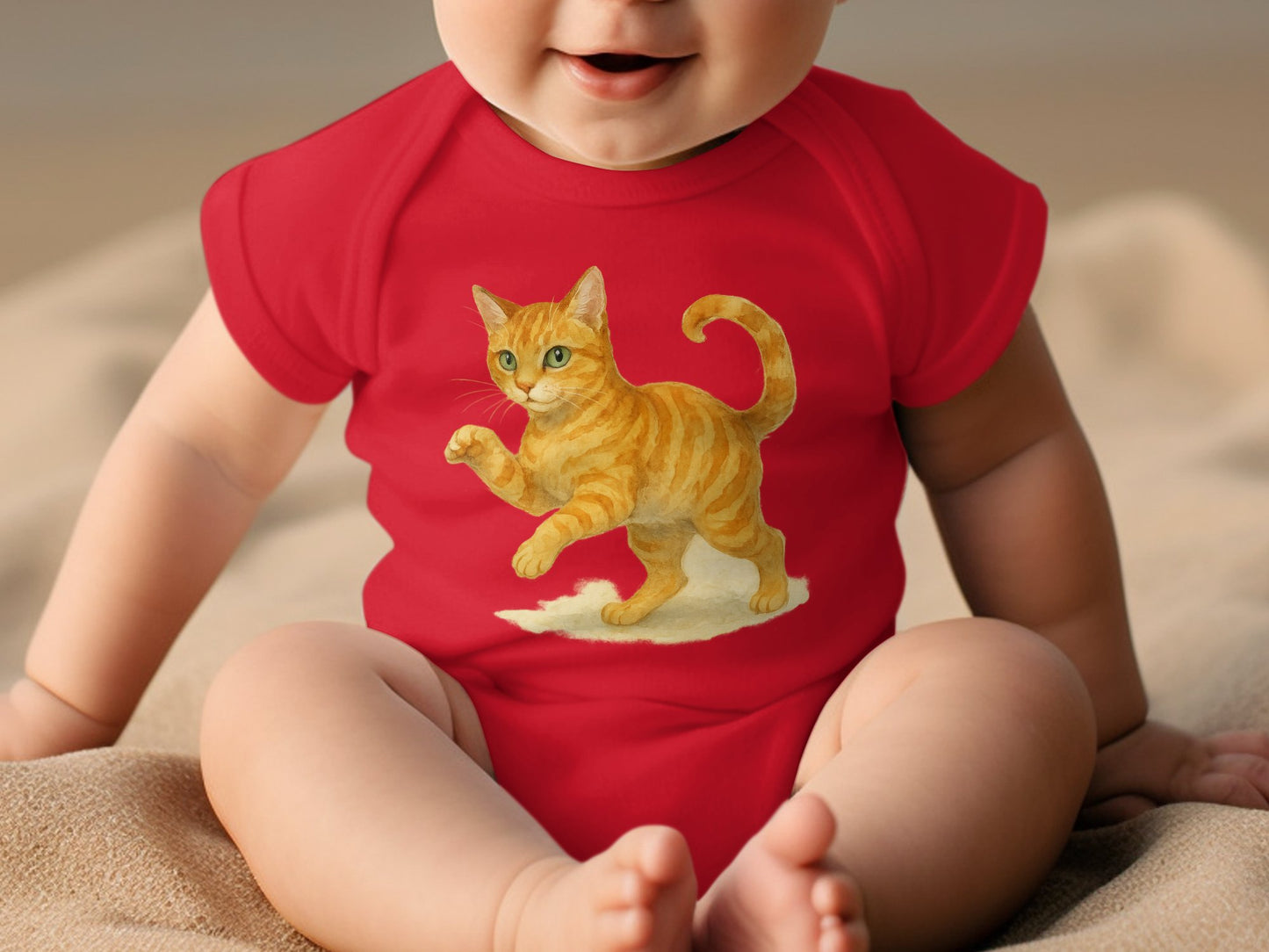 Adorable Baby Bodysuit with Playful Cat Design product type