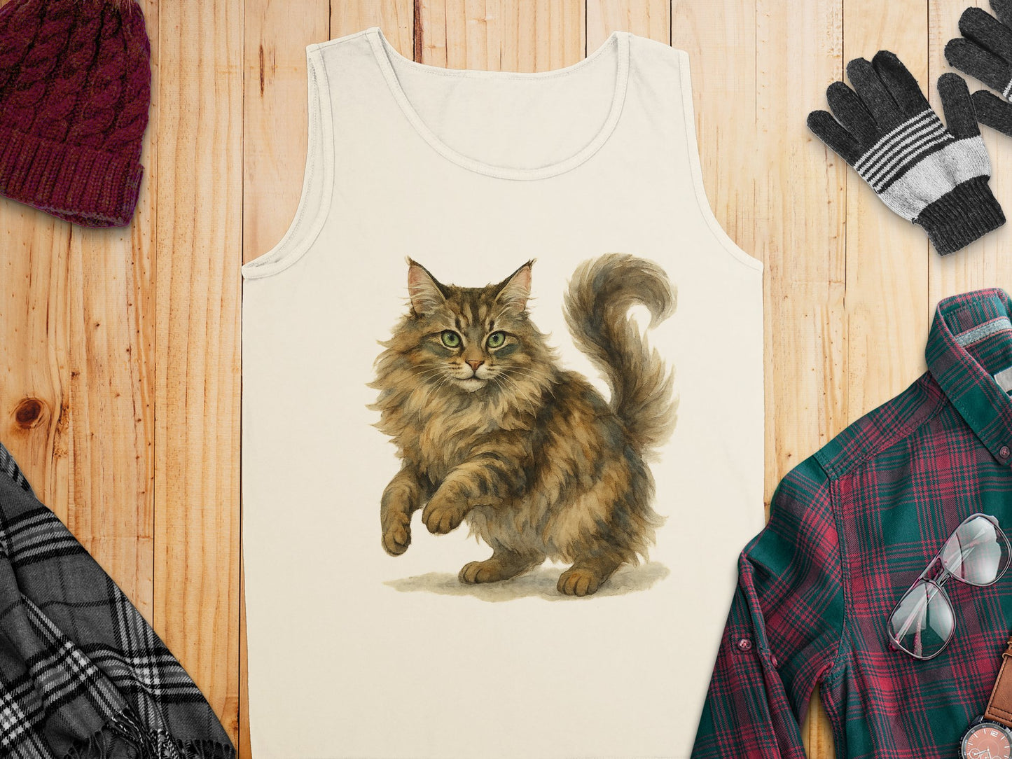 Playful Fluffy Cat Graphic Tank Top Shirt product type