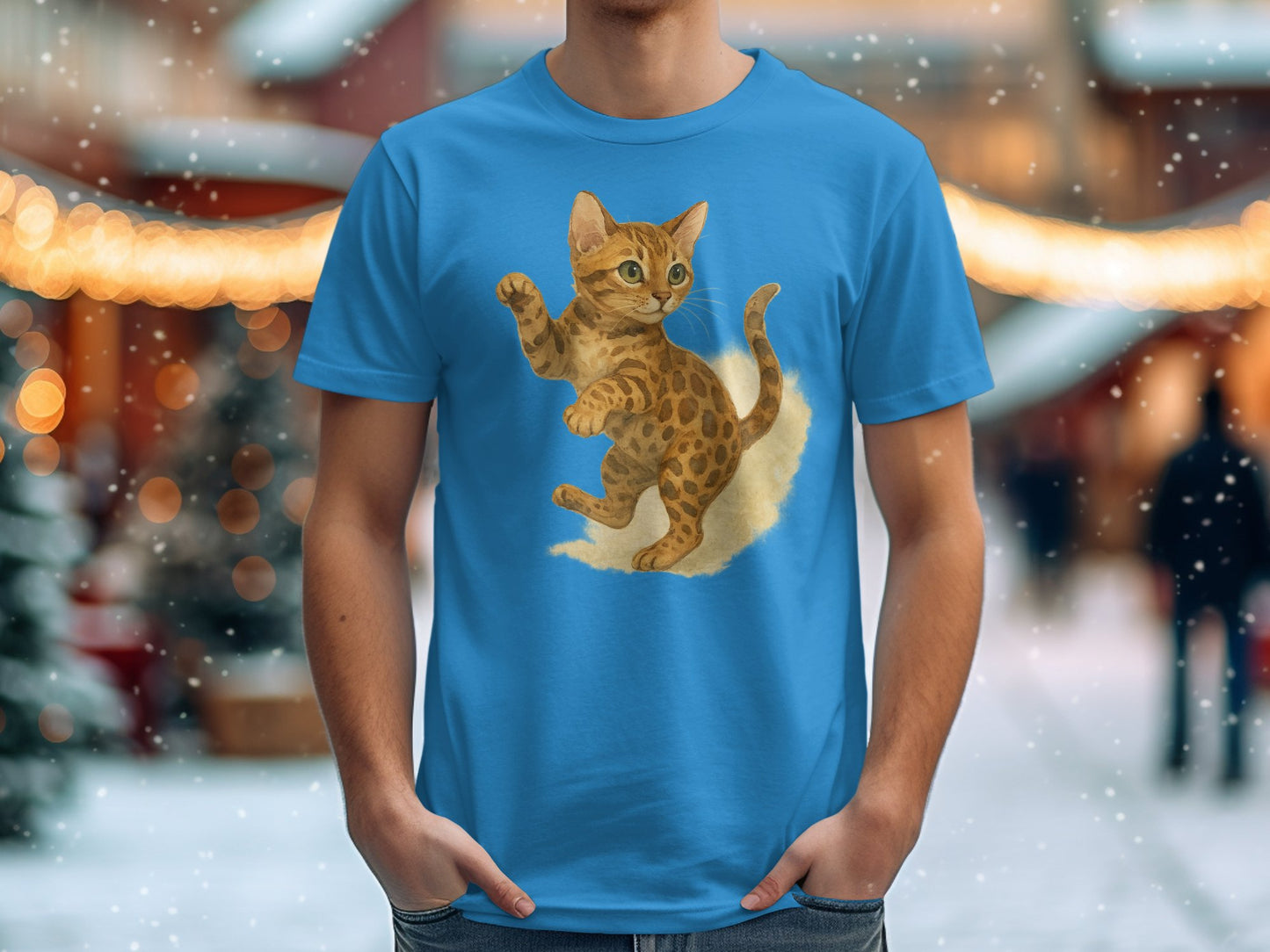 Cute Playful Kitten Design on Blue Men's T-Shirt product