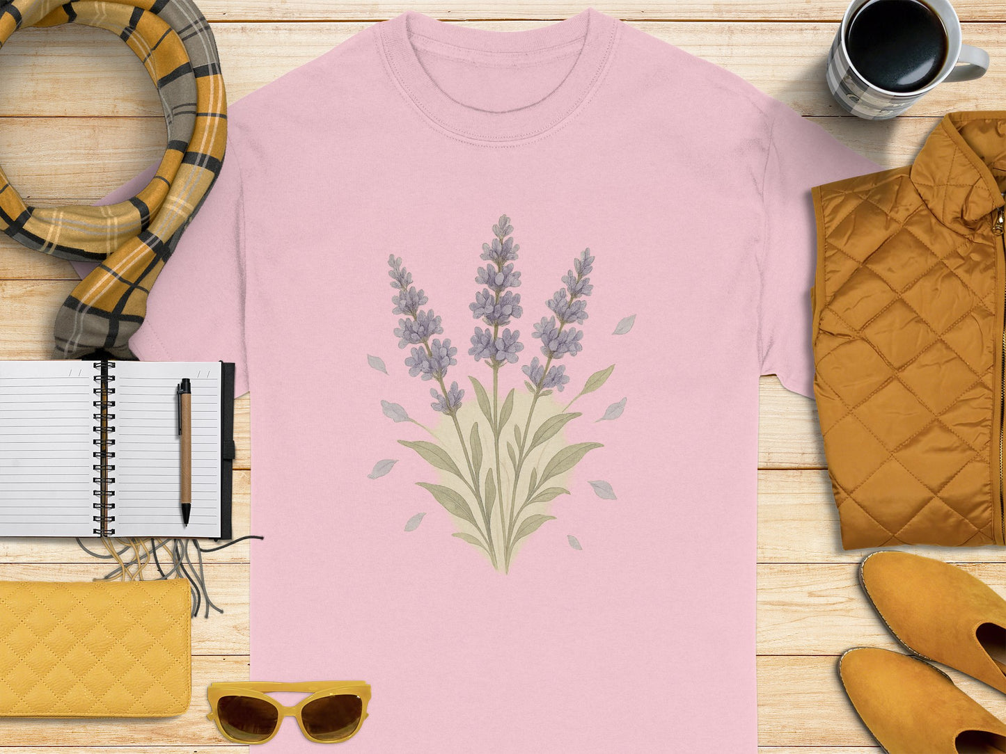 Stylish Lavender Blossom Print on Pink T-shirt product
