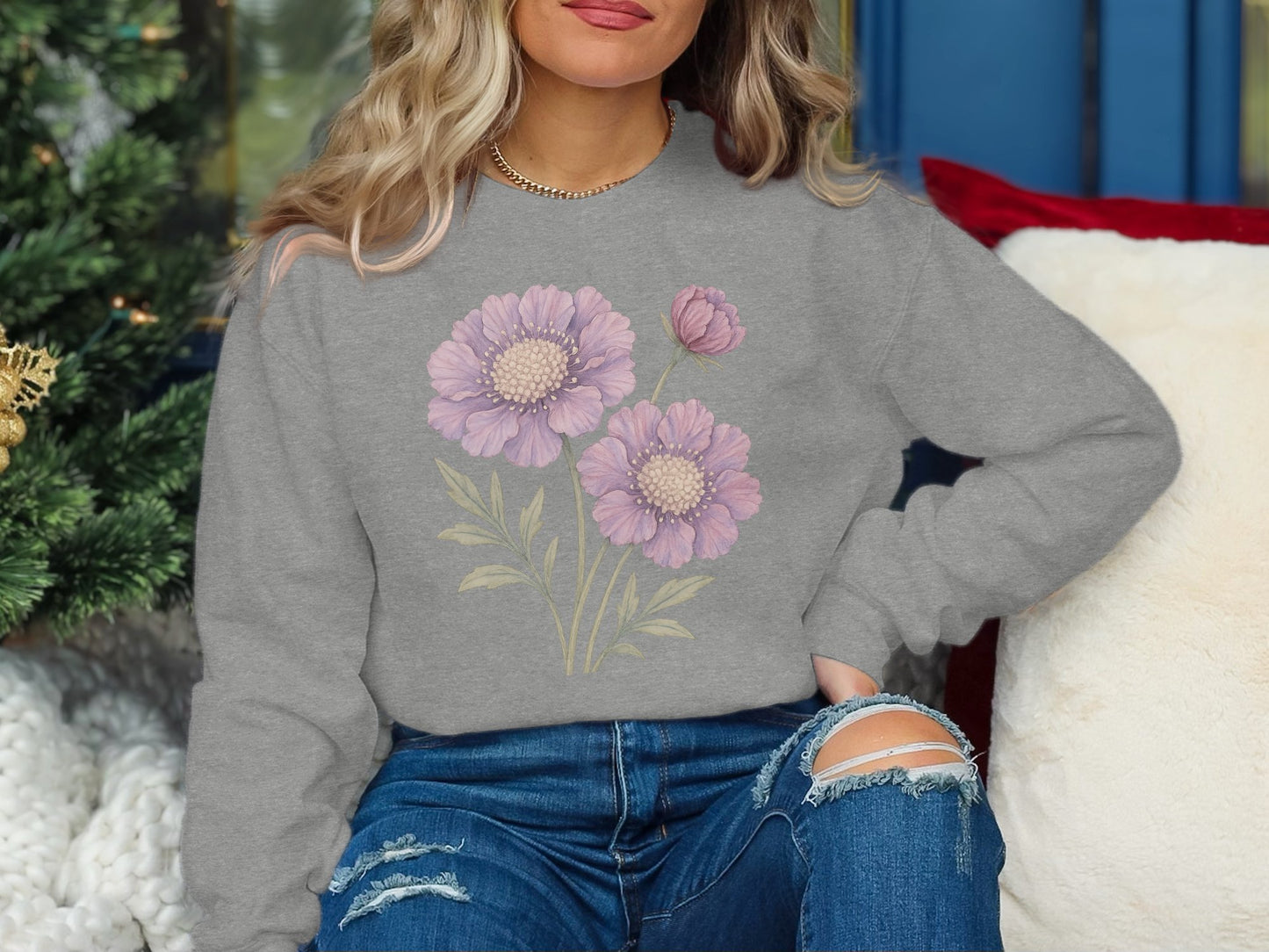 Cozy Holiday Sweatshirt with Floral Print Product Type
