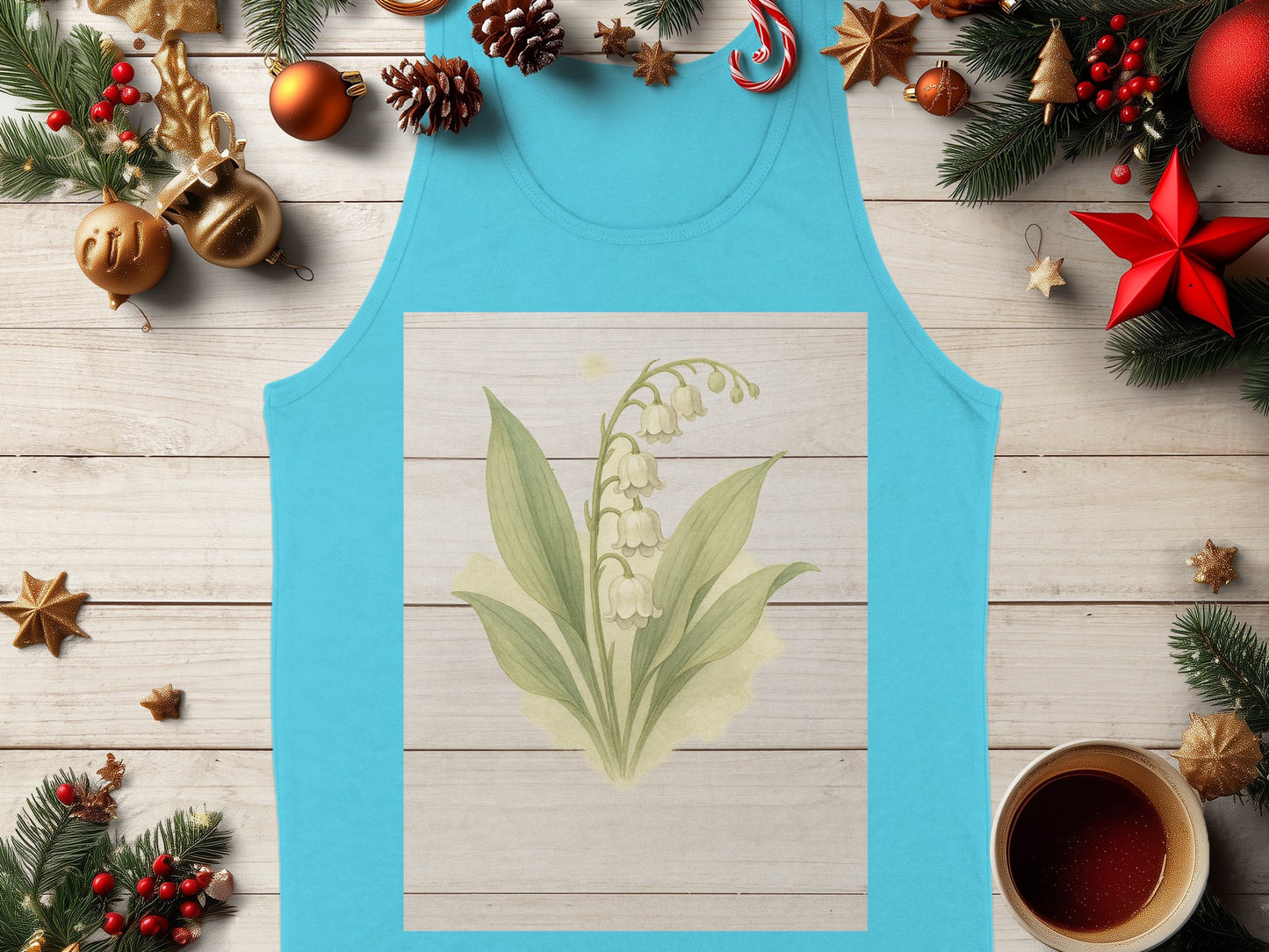 Festive Blue Tank Top with Floral Lily Design product