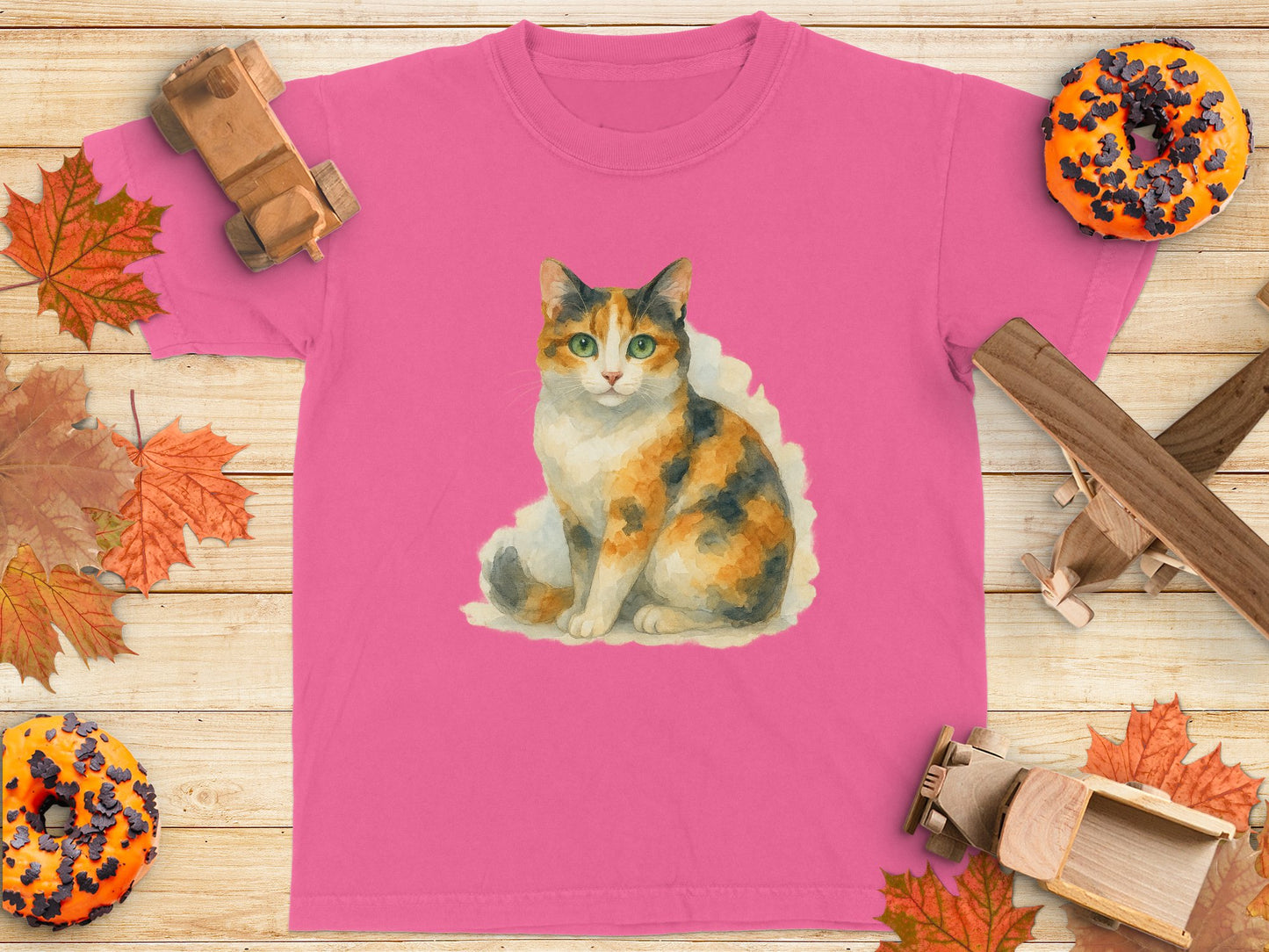 Charming Cat Artwork on Pink Tee Shirt product