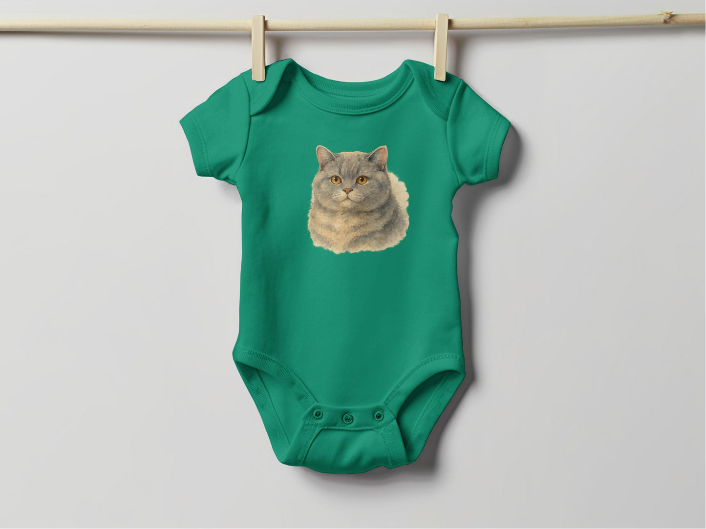 Cute Cat Image on Green Infant Onesie product type