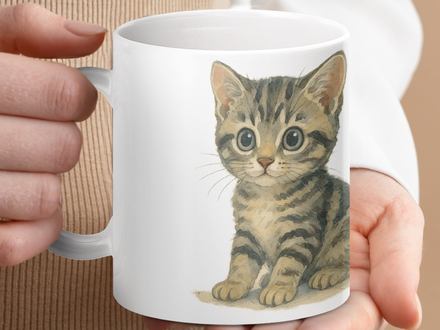 Cute Kitten Art on White Ceramic Mug Stylish Coffee product
