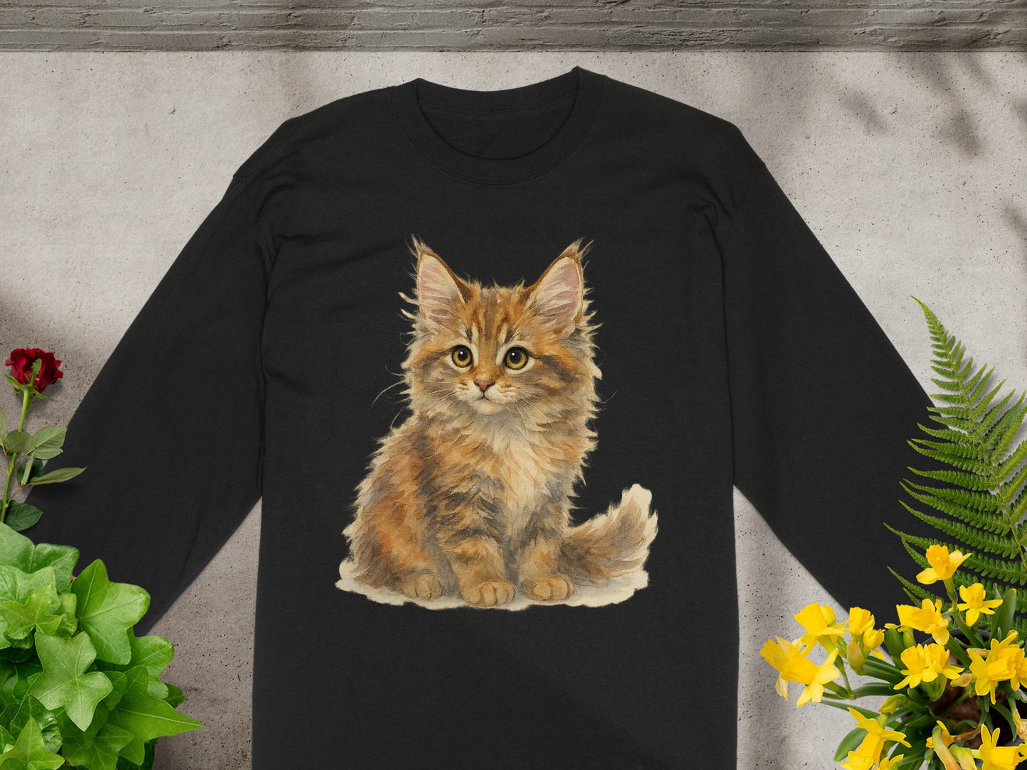 Cute Fluffy Kitten Design Long Sleeve Shirt product type
