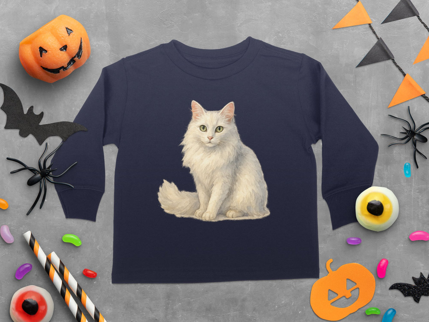 Halloween Long Sleeve with White Cat Print product