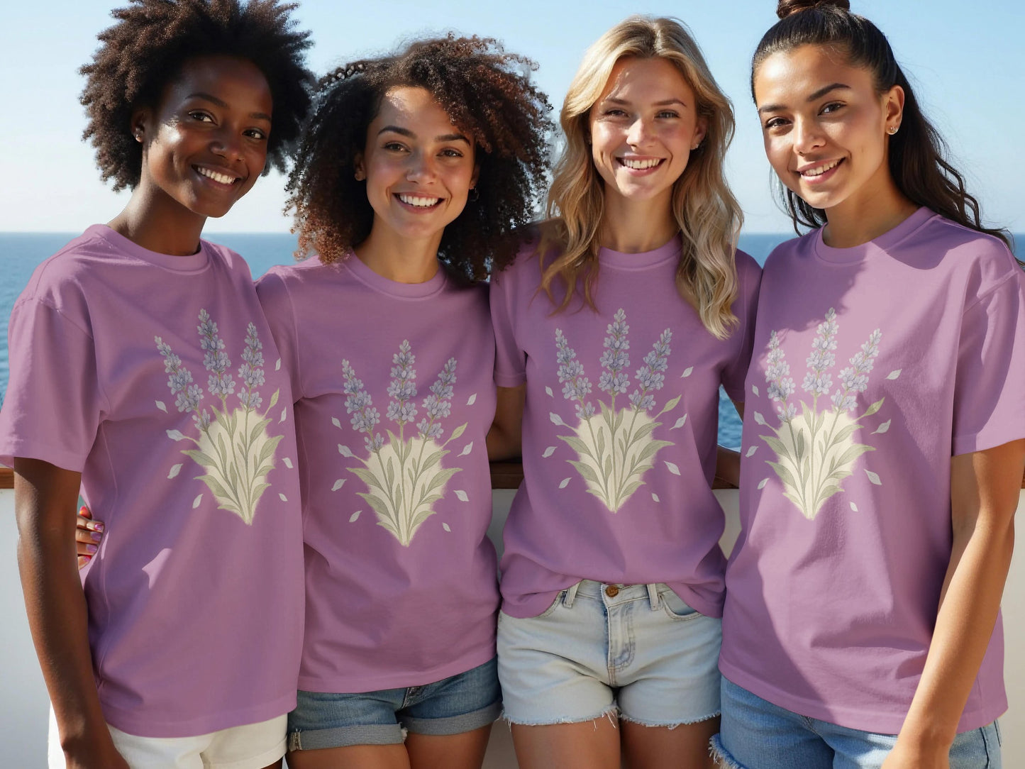 Women Wearing Floral Lavender Graphic Tee Shirt product