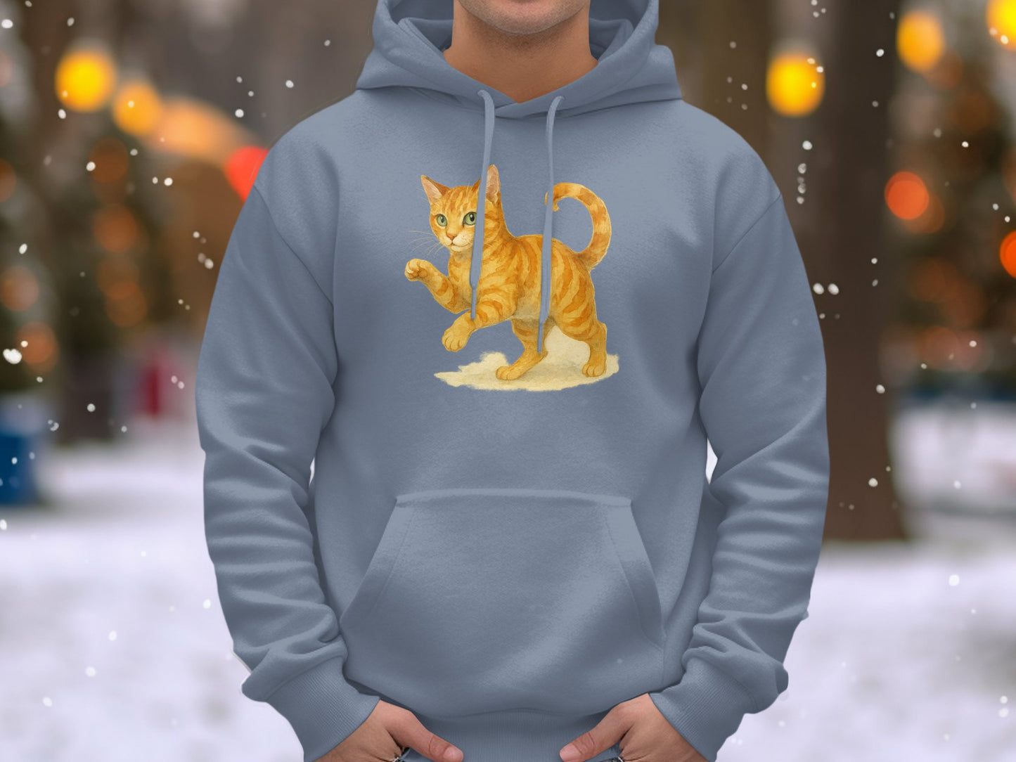 Playful Orange Cat Art on Gray Hoodie product type