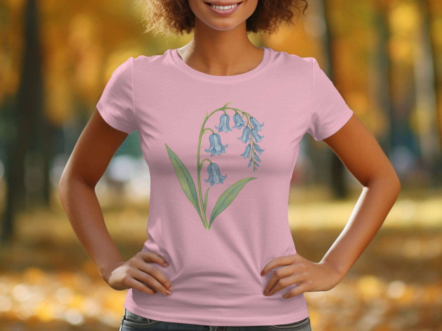 Cute Pink Shirt Featuring Bluebell Flower Design product type
