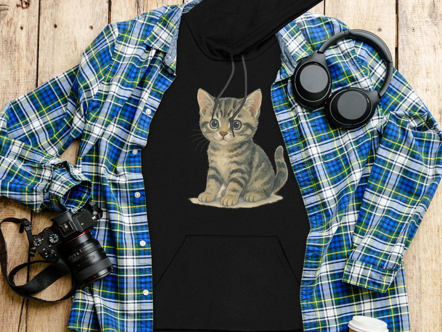 Adorable Kitten Graphic Design Black Hoodie product