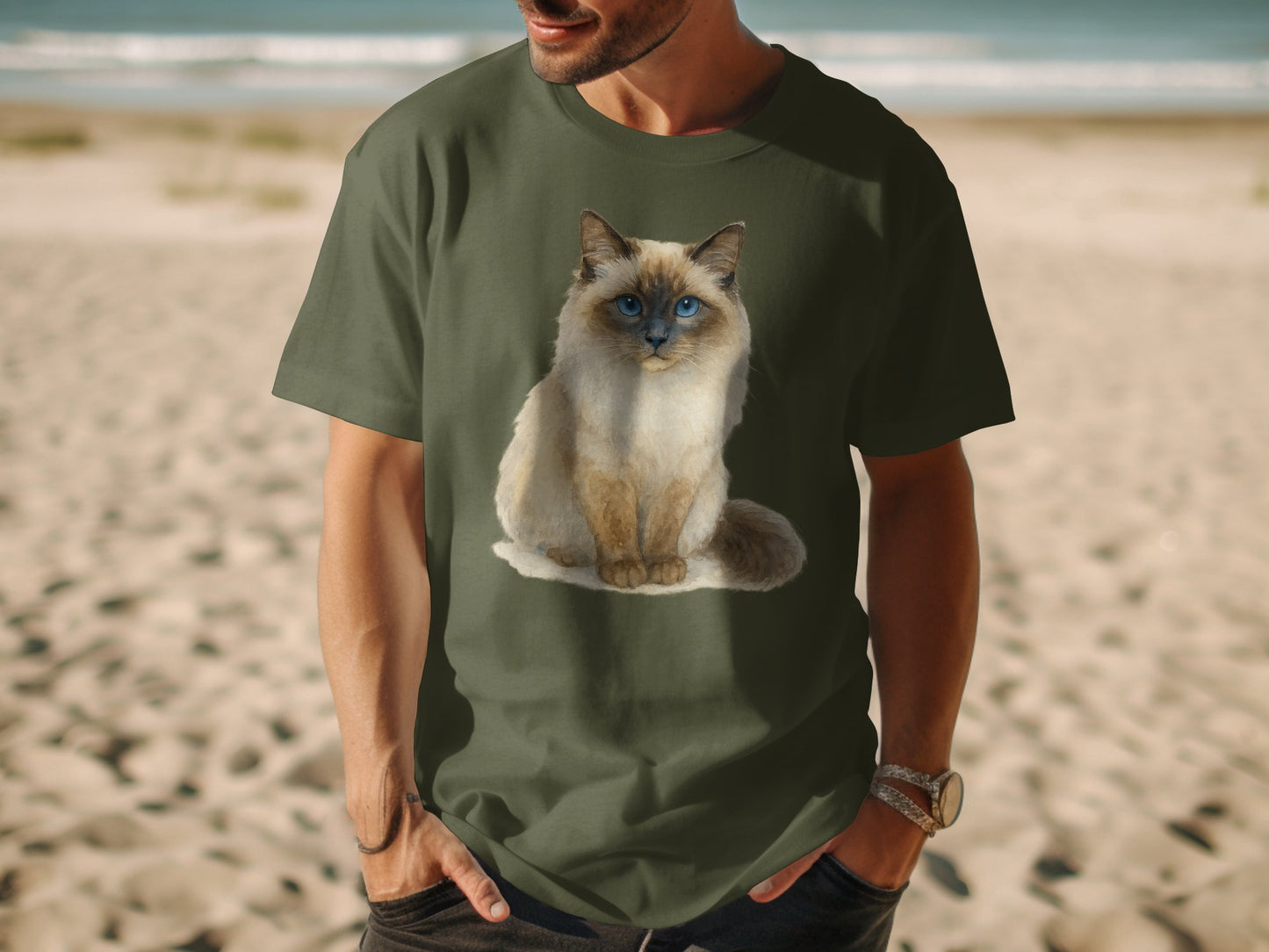 Blue Eyed Ragdoll Cat Print Casual T-Shirt product