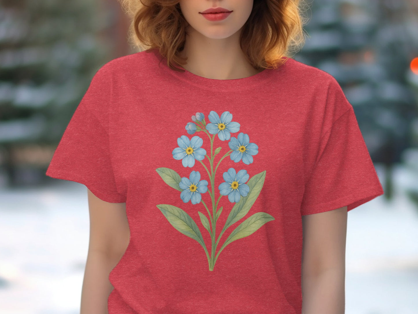 Floral Blue Flower Graphic Print Red T-Shirt product type