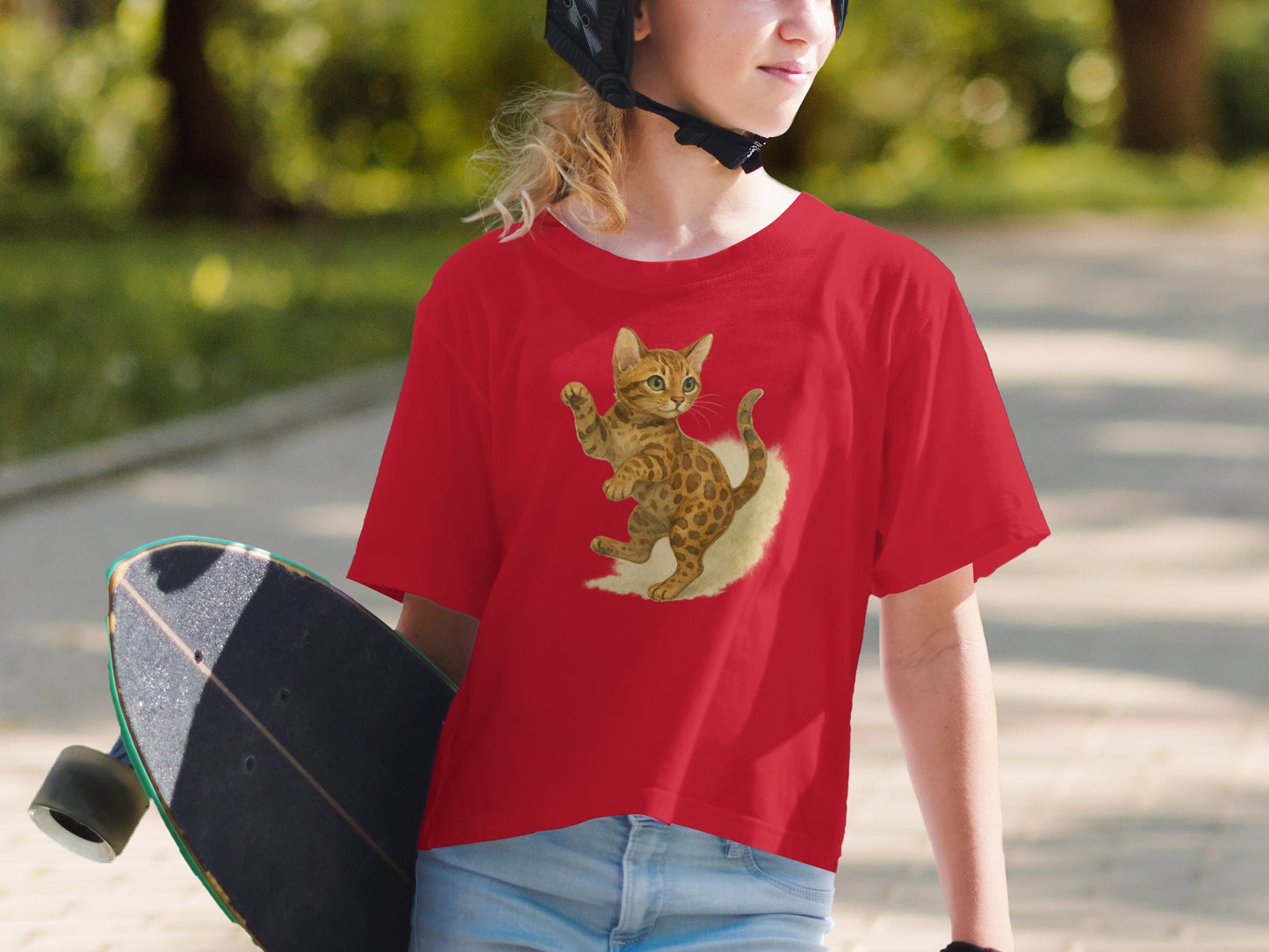 Cute Playful Kitten Graphic On Bright Red T-shirt product