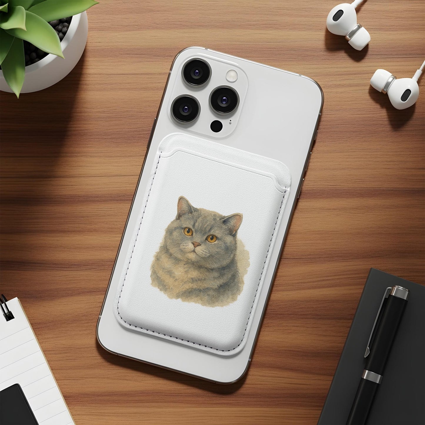 Cute Fluffy Grey Cat Design on White Phone Accessory product type
