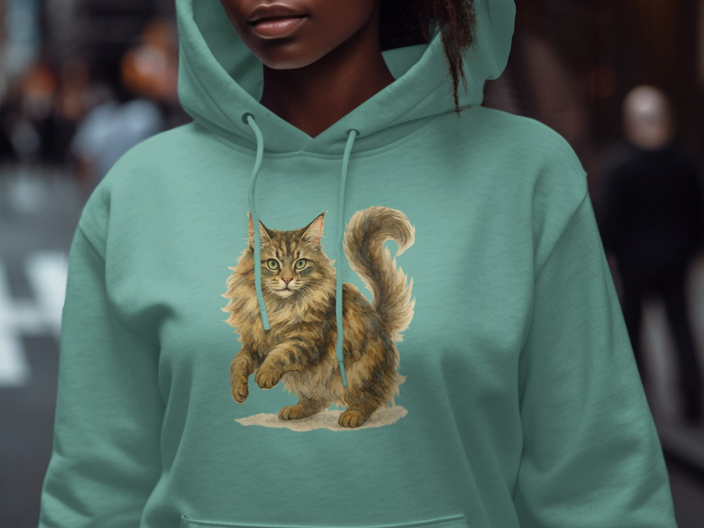 Cute Cat Graphic Design Mint Green Hoodie product
