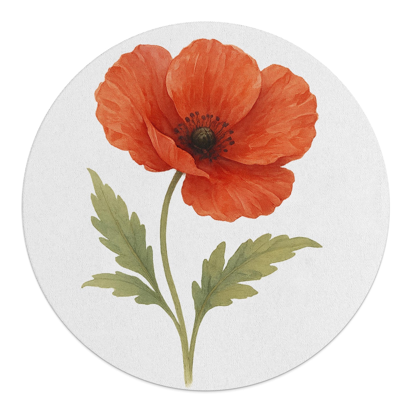 Beautiful Red Flower With Green Leaves Round Product