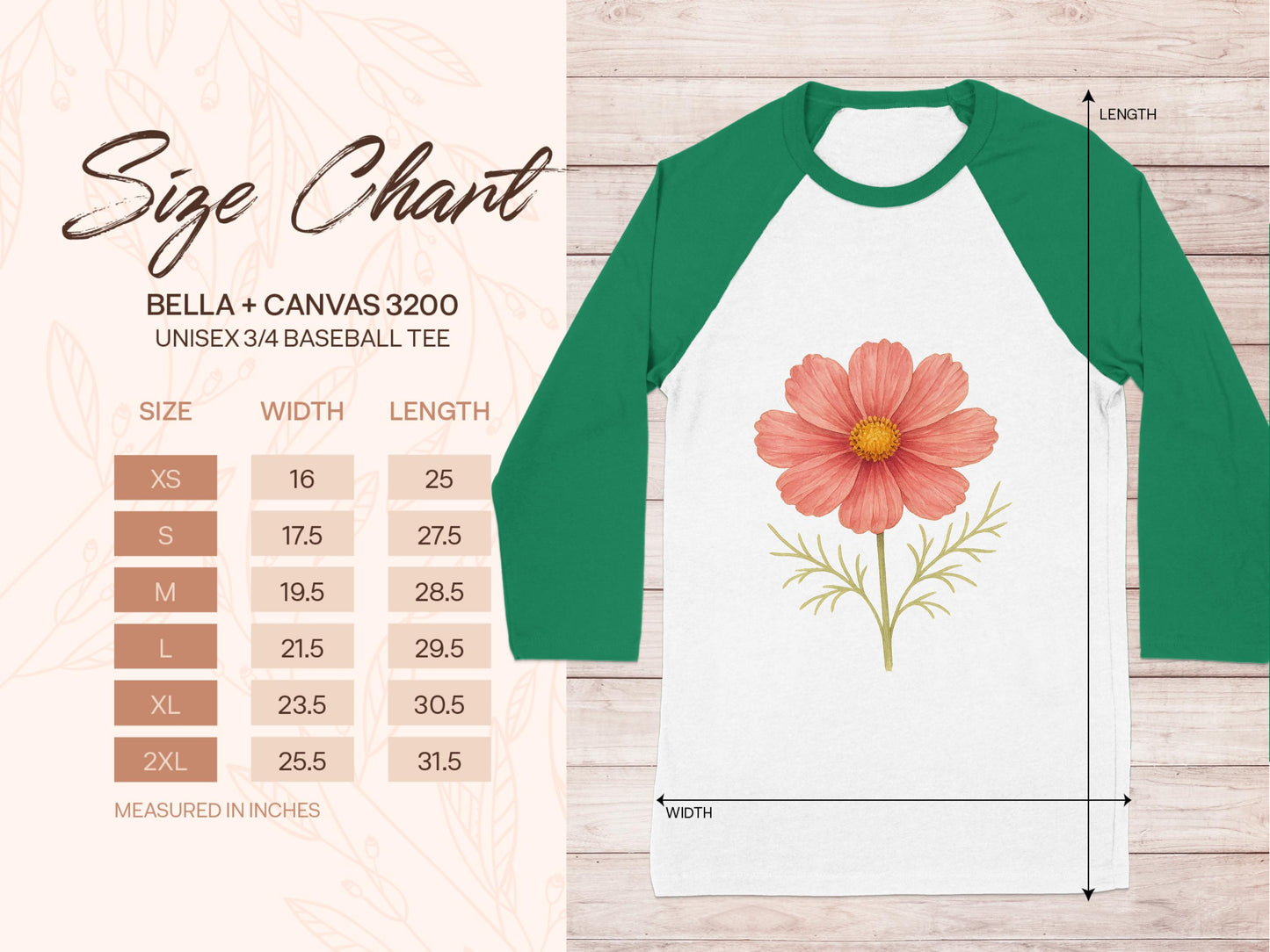 Beautiful Flower Print Green Sleeve Baseball Tee product