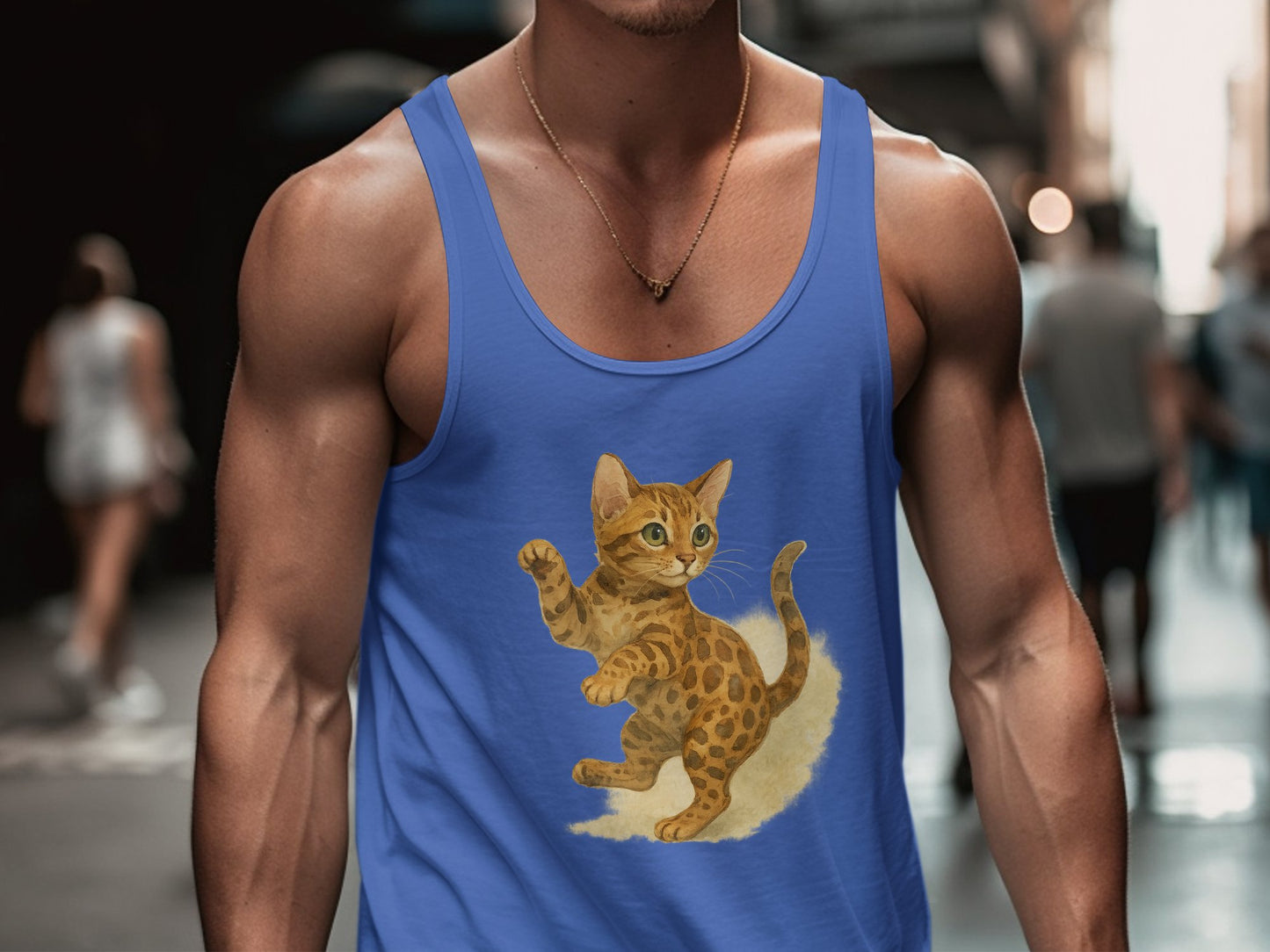 Blue Tank Top Featuring Adorable Cartoon Cat product