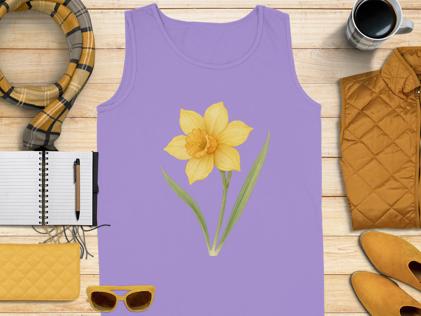 Bright Yellow Daffodil Printed Purple Tank Top product type