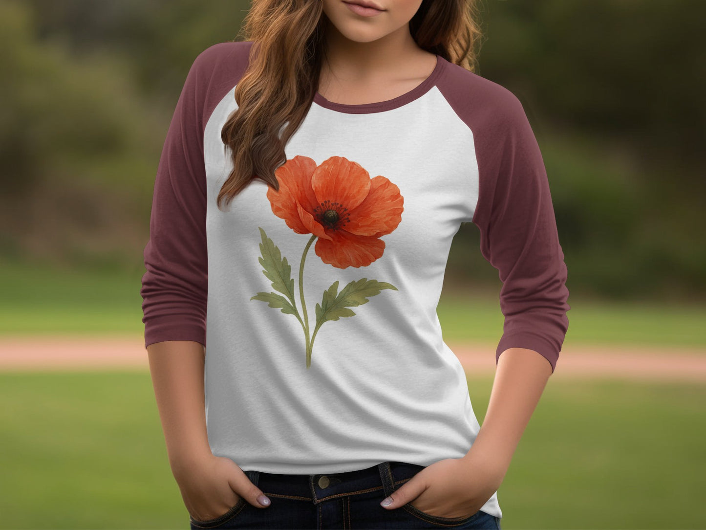 Floral Poppy Design Long Sleeve Shirt product type