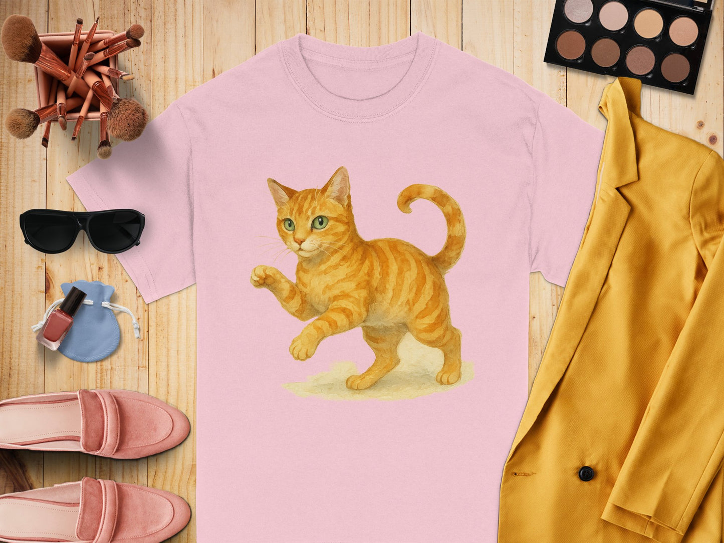Cute Orange Cat on Light Pink T-shirt product type