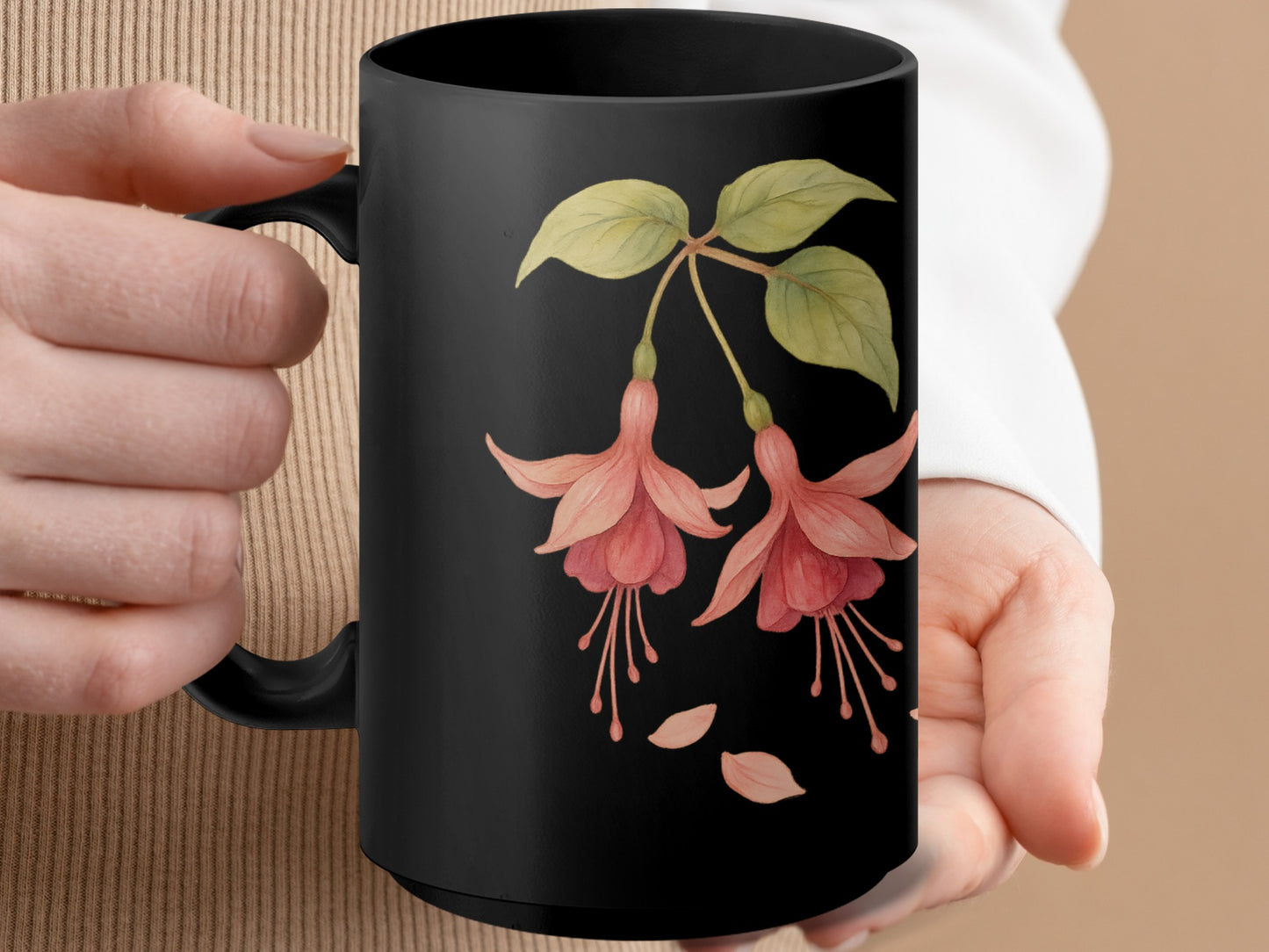 Beautiful Floral Design Black Coffee Mug product