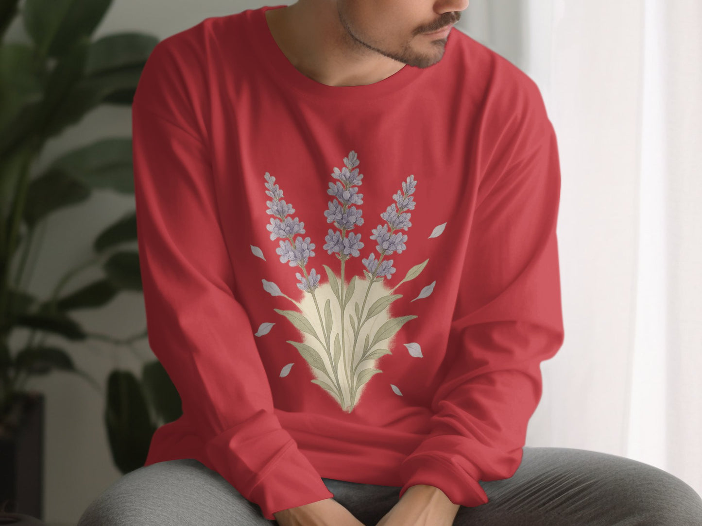 Elegant Floral Artwork Red Long Sleeve Shirt product