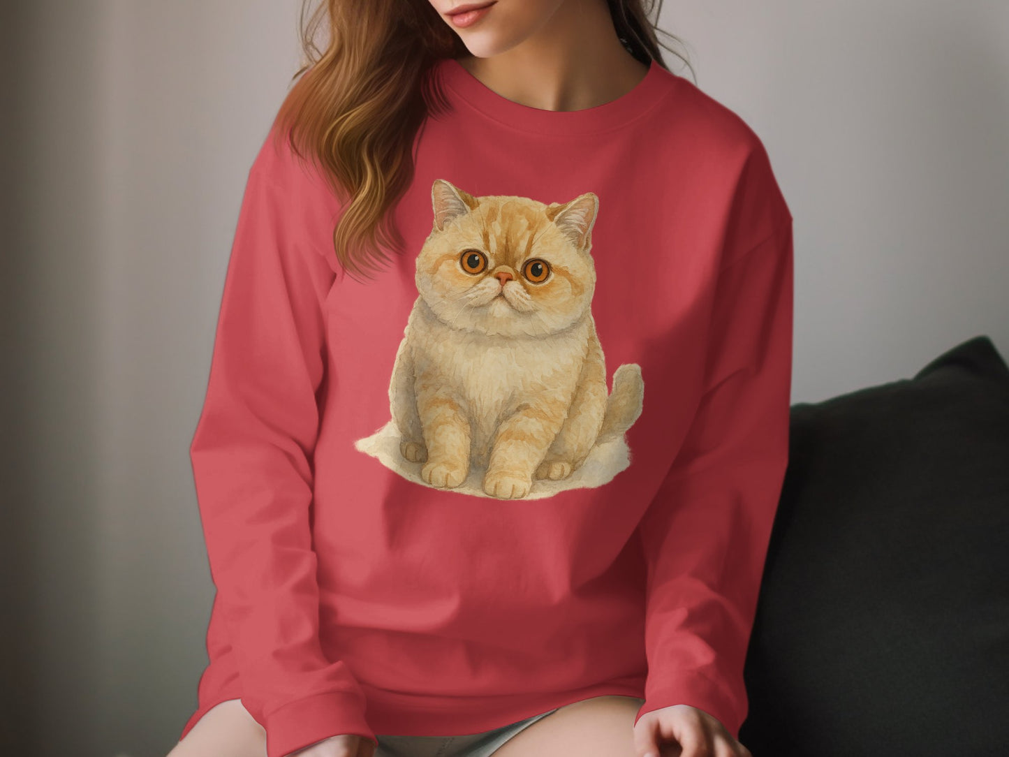 Cute Sitting Kitten Print on Red Sweatshirt product