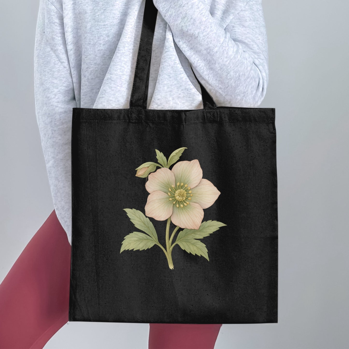 Stylish Black Tote Bag with Elegant Floral Design product type